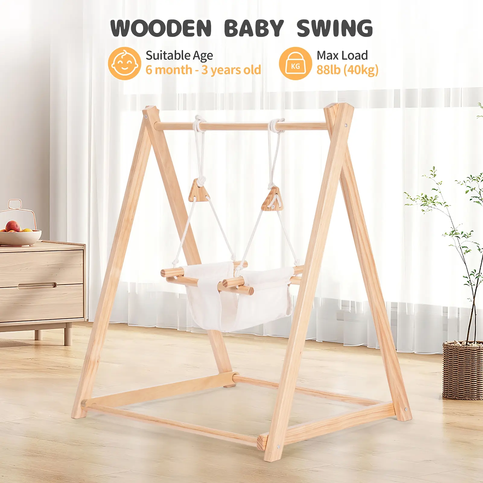 Folding Wooden Frame Swing (Wooden stand Canvas seat Foldable) Wooden Frame Swing with Canvas Seat