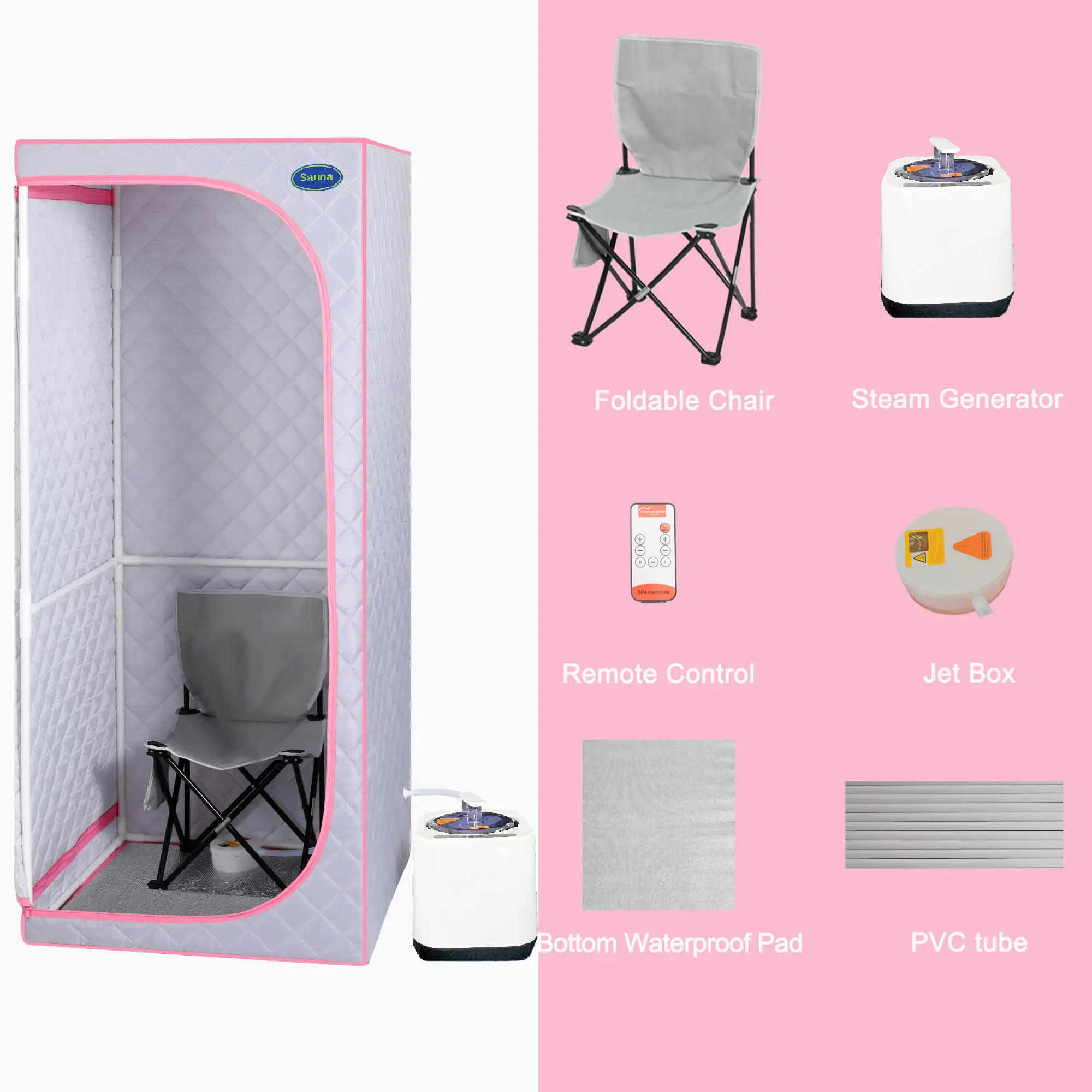 Full Size Portable Grey Steam Sauna tent–Personal Home Spa, with Steam Generator, Remote Control, Foldable Chair, Timer and PVC