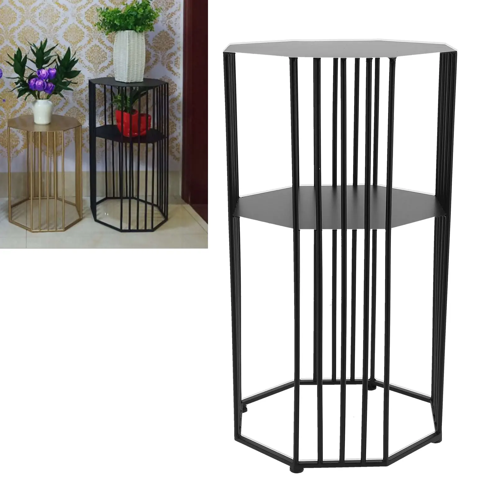 2‑Layer Wrought Iron Side Table End Sofa Table Storage Shelf for Living Room Black End Table Home Table Side Table Sofa Table