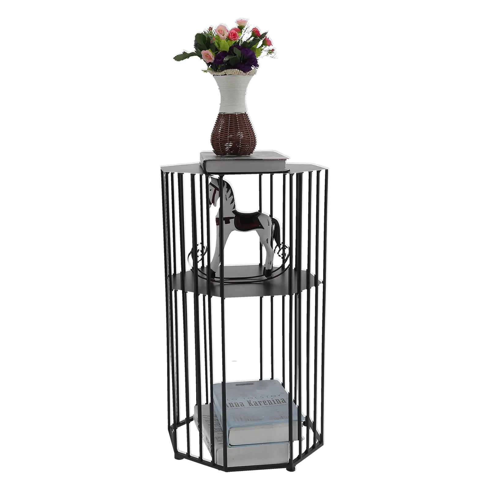 2‑Layer Wrought Iron Side Table End Sofa Table Storage Shelf for Living Room Black End Table Home Table Side Table Sofa Table