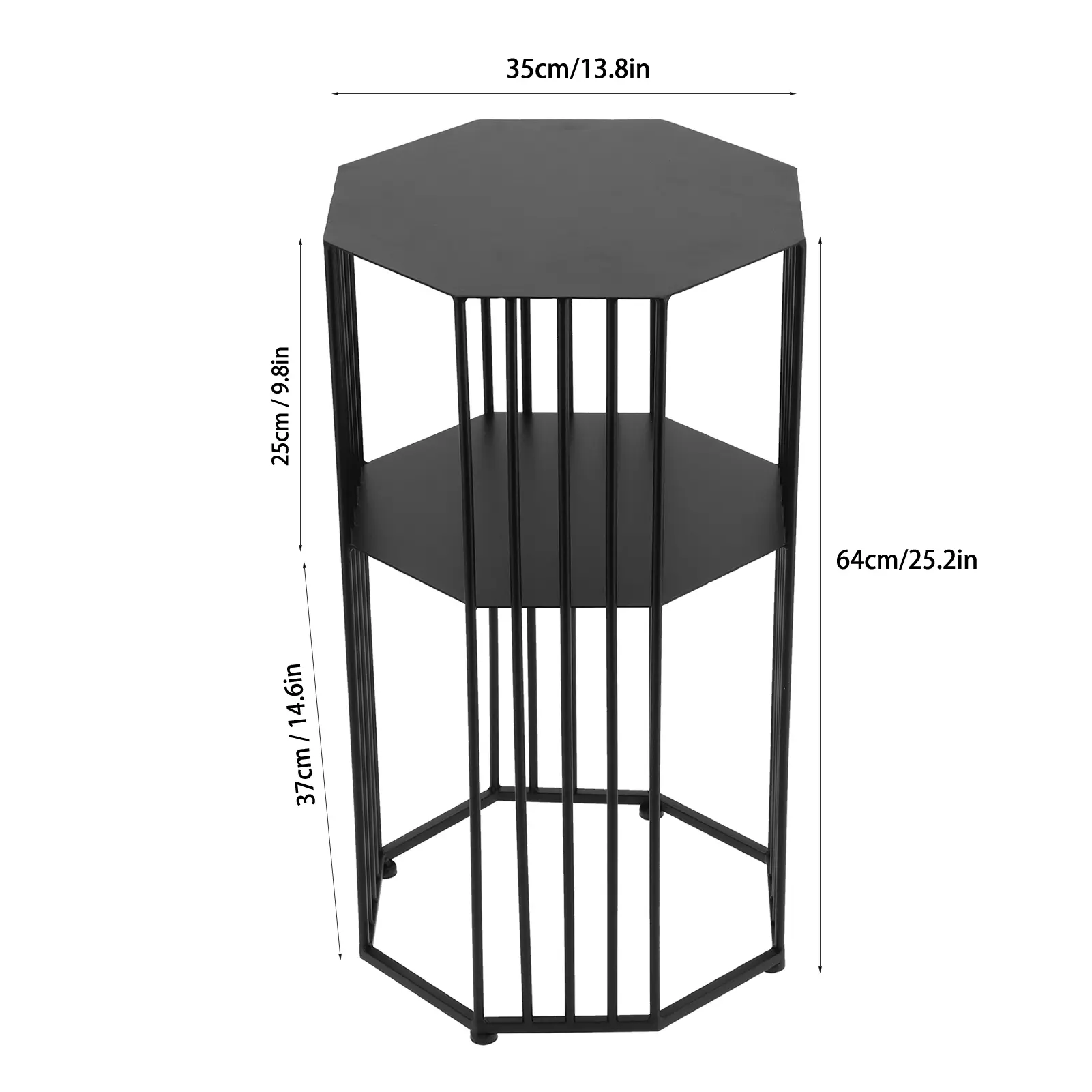 2‑Layer Wrought Iron Side Table End Sofa Table Storage Shelf for Living Room Black End Table Home Table Side Table Sofa Table