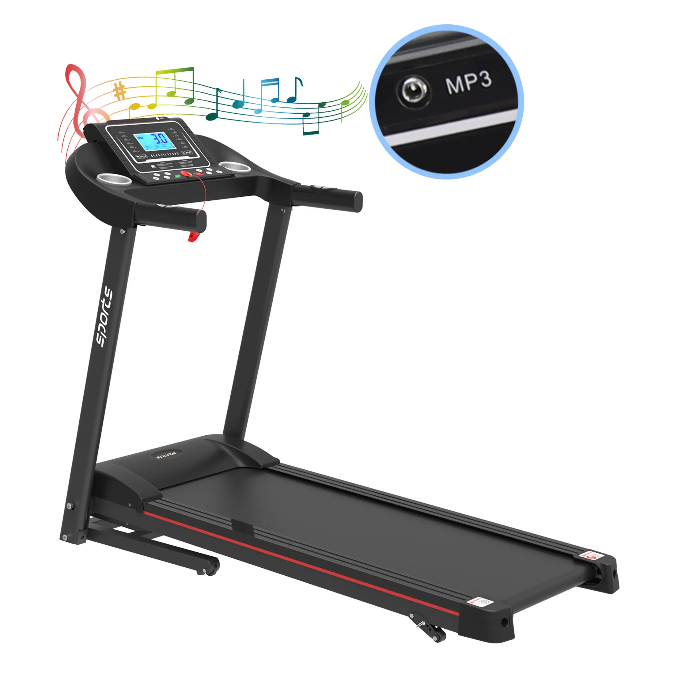Folding Treadmill, Smart Motorized Treadmill with Manual Incline and Air Spring & MP3, Exercise Running Machine with 5" LCD Disp