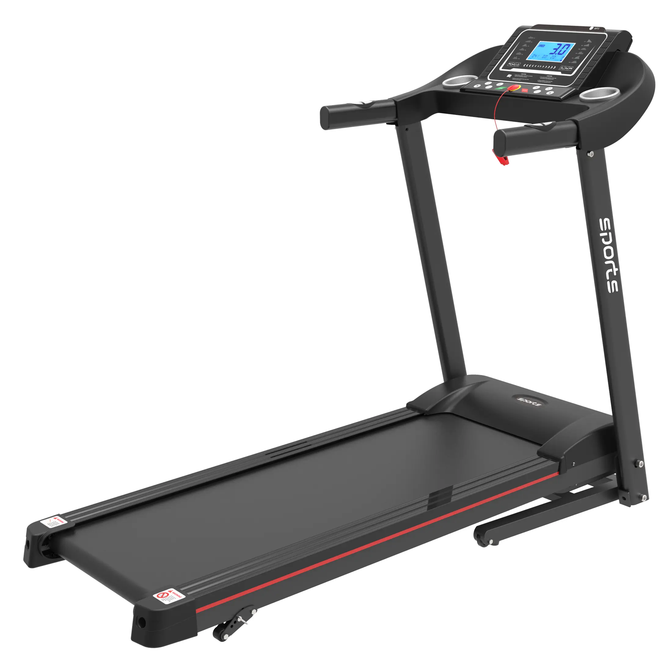 Folding Treadmill, Smart Motorized Treadmill with Manual Incline and Air Spring & MP3, Exercise Running Machine with 5" LCD Disp