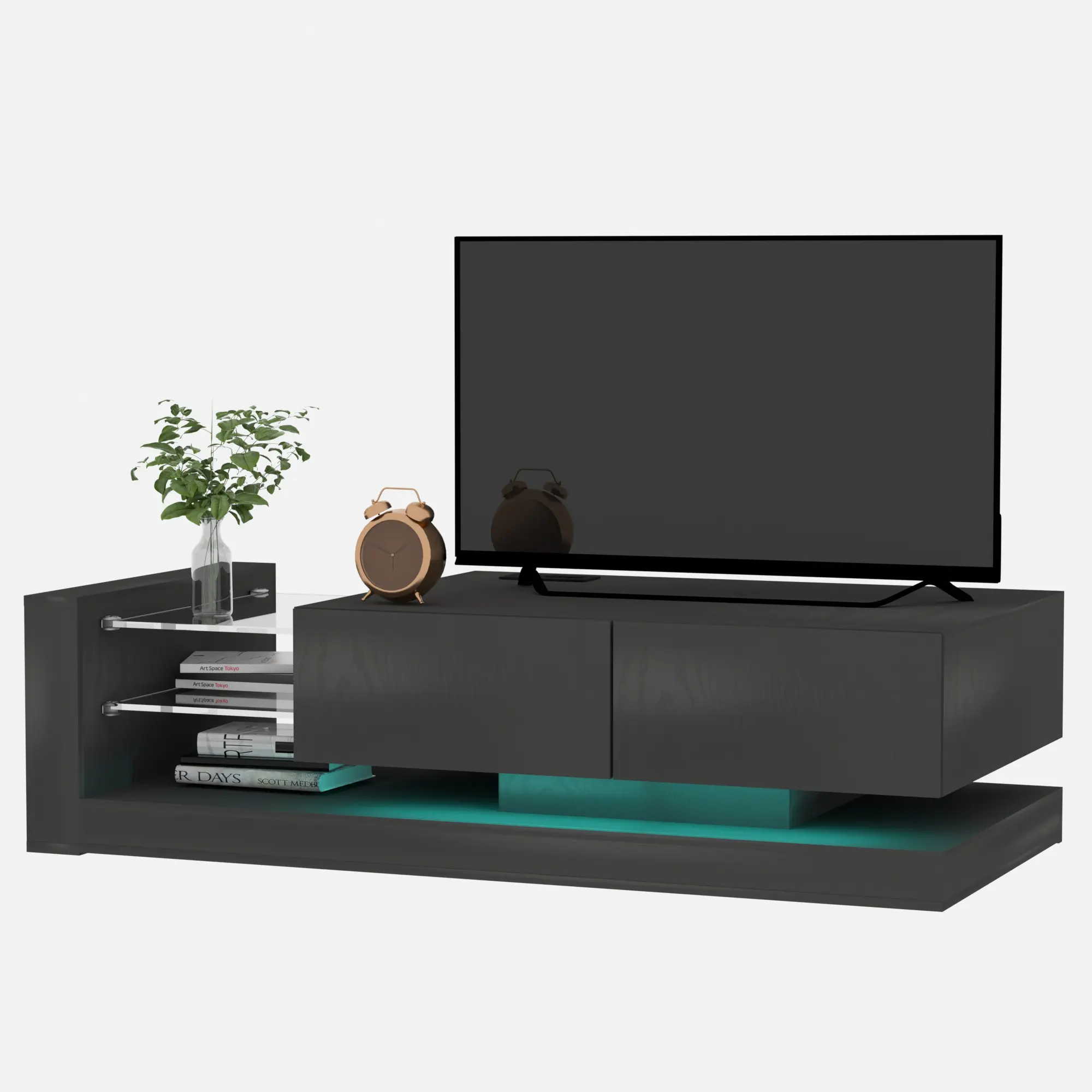 TV Console with Storage Cabinets, 16 Color 4 Modes Changing Lights Remote RGB LED TV Stand, Modern High Gloss Entertainment Cent