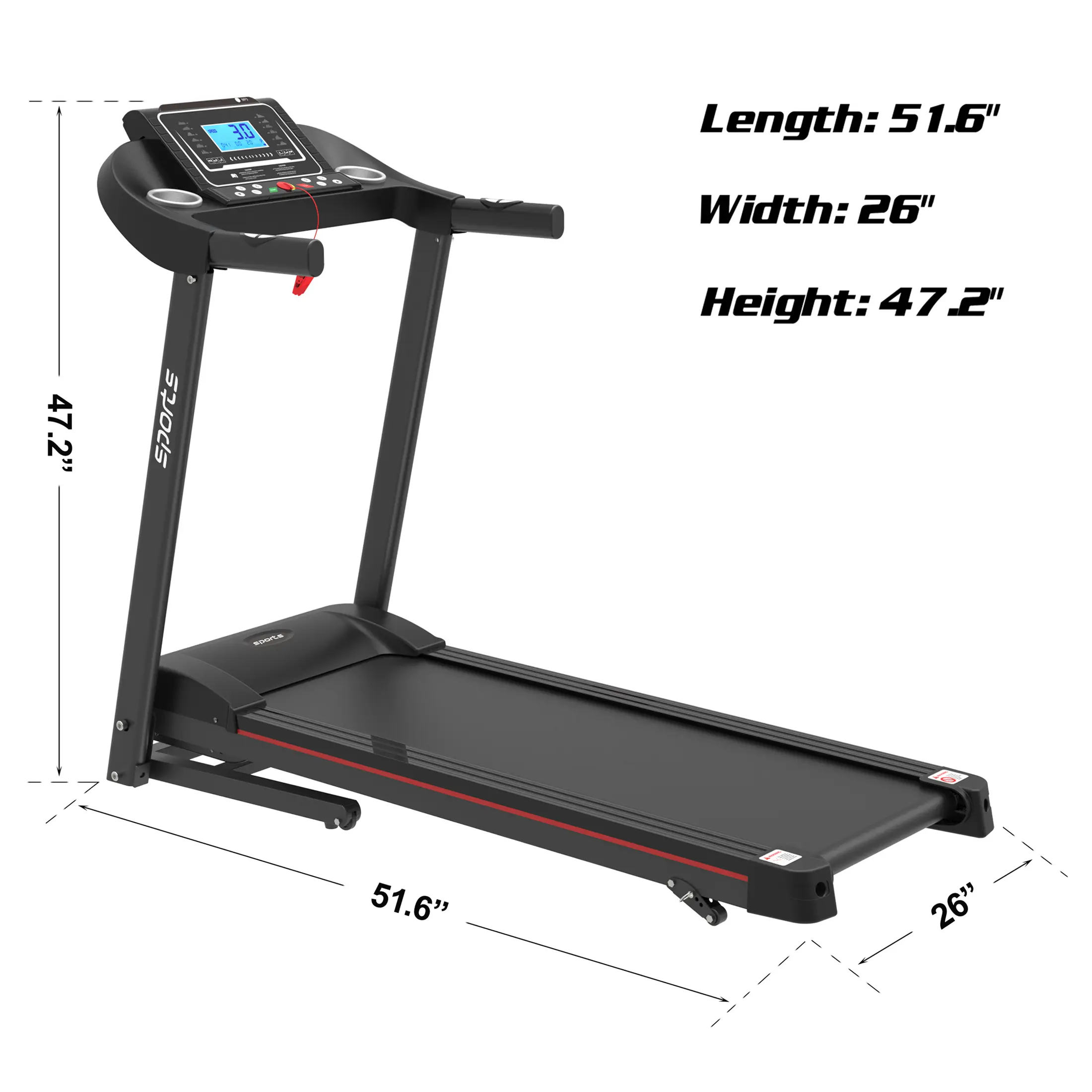 Folding Treadmill, Smart Motorized Treadmill with Manual Incline and Air Spring & MP3, Exercise Running Machine with 5" LCD Disp