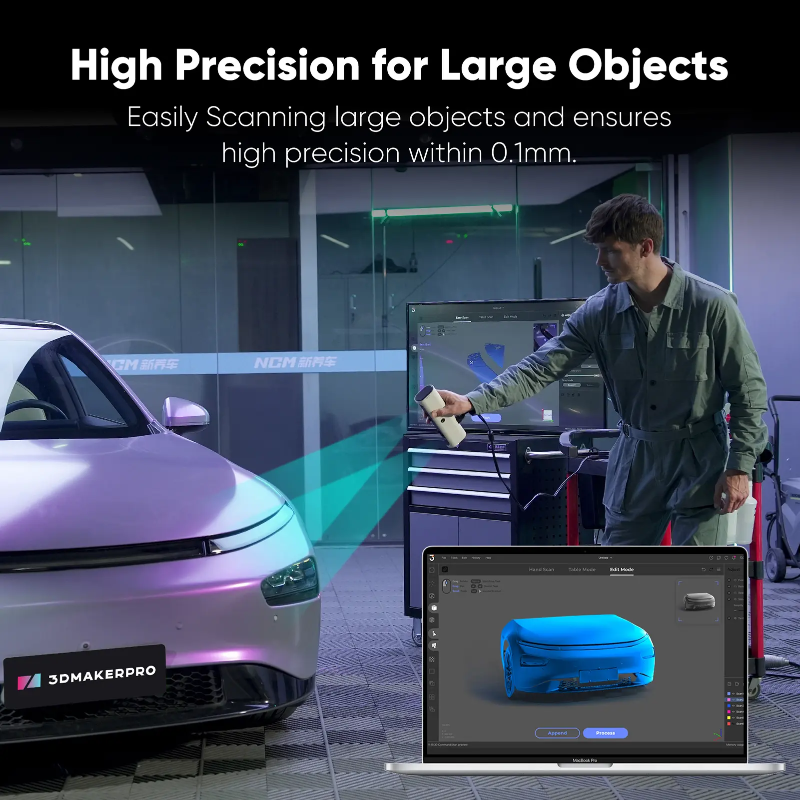 3DMakerpro Lynx Handheld 3D Scanner for 3D Printing 0.1mm Accuracy&10FPS Scanning Lightning-Fast Speed with Intelligent Large-Sc