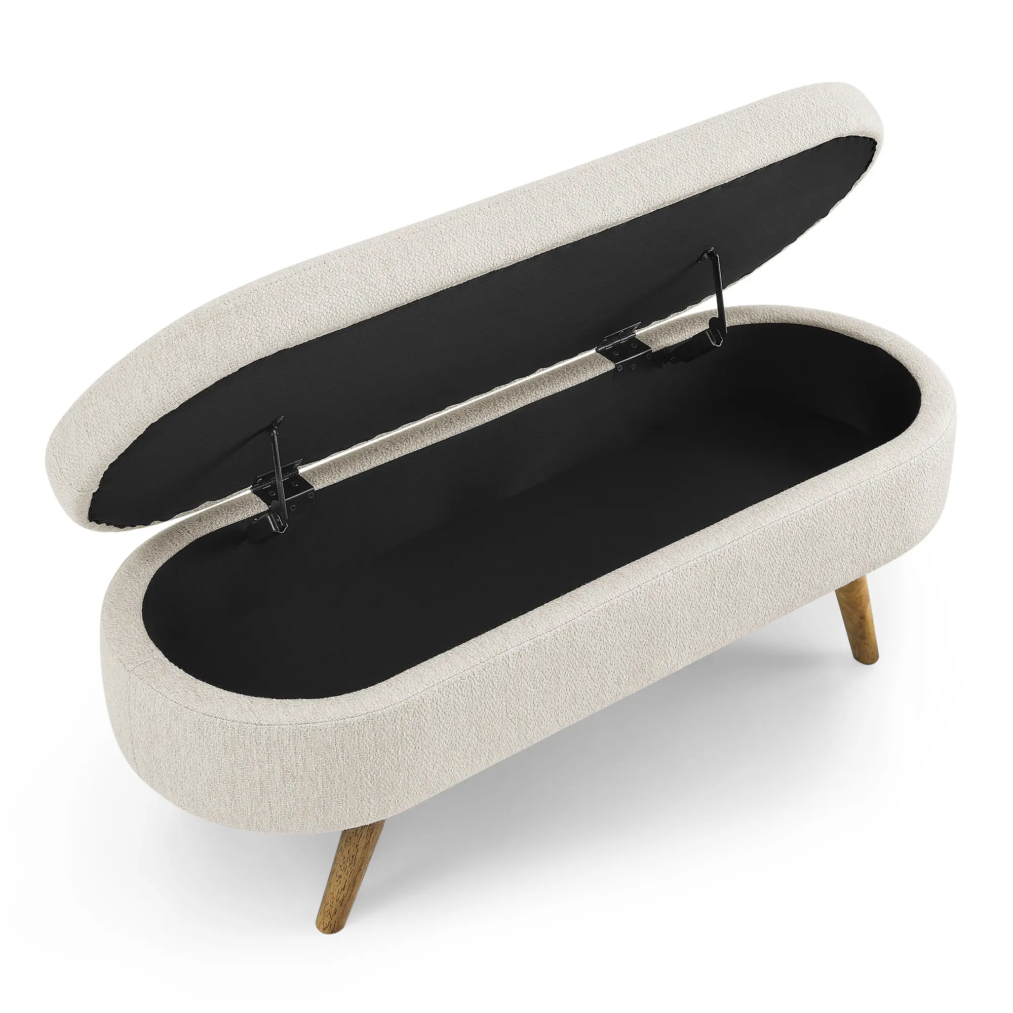 Ottoman Oval Storage Bench, Rubber Wood Legs, Beige（43.5“x16”x16“）