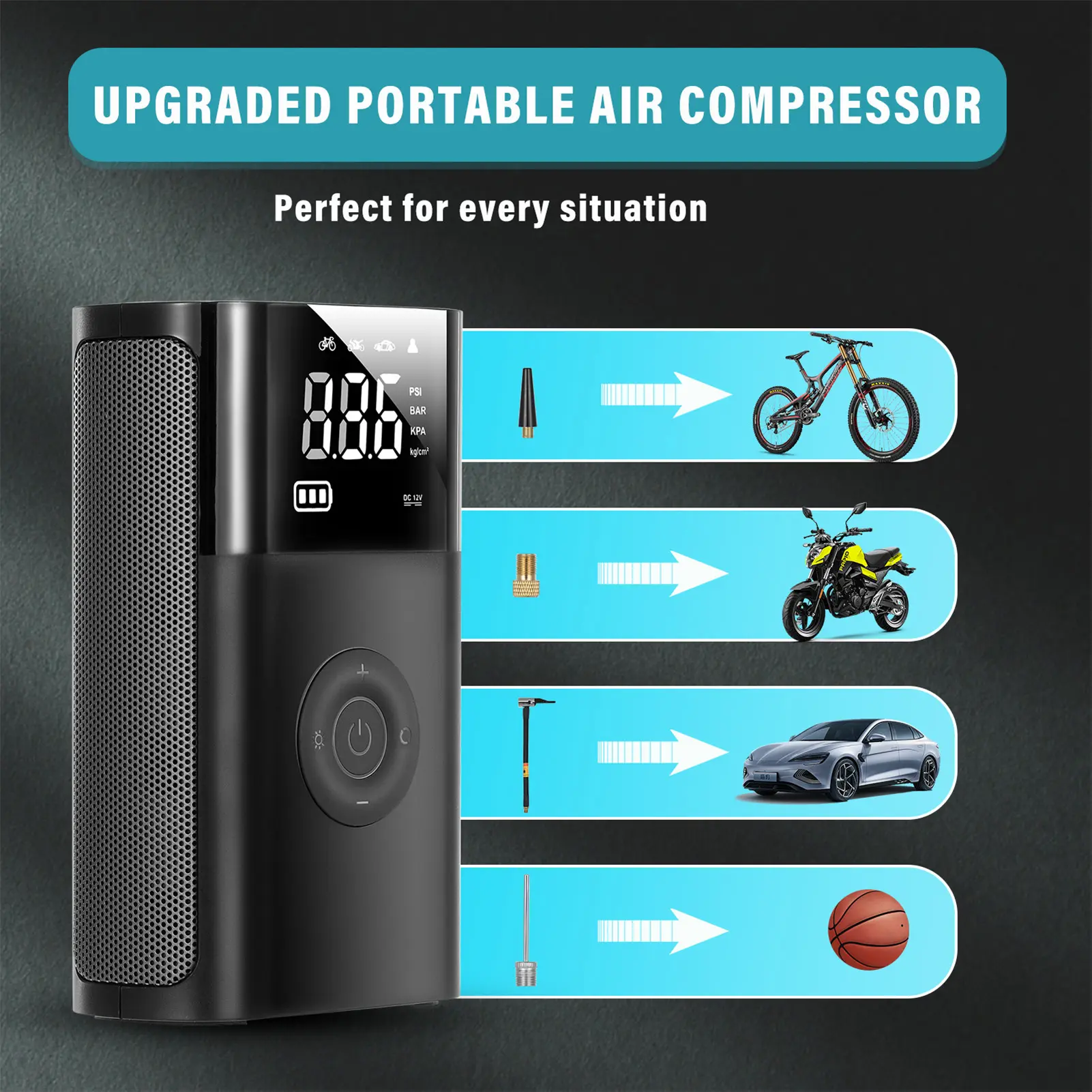 TOMSHOO Multi-Functional Car Air Pump Electric inflator Multi-Functional Car Air Pump