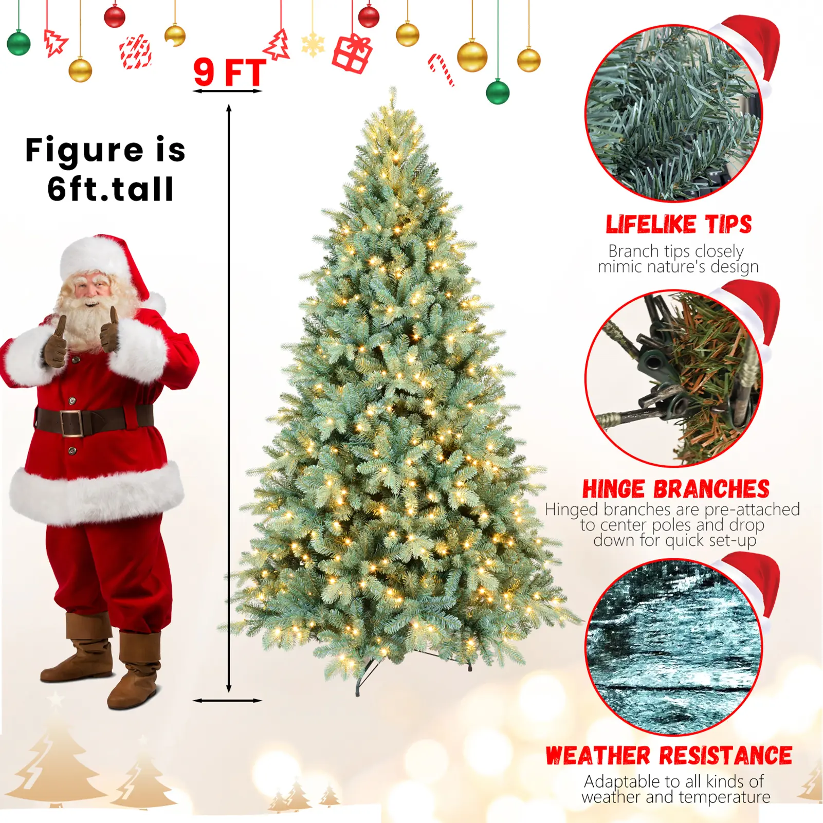 PE+PVC Artificial Christmas Tree with 800LED Warm White Light Metal Stand Premium Xmas Tree with 3268 Branch Tips Easy Assemble