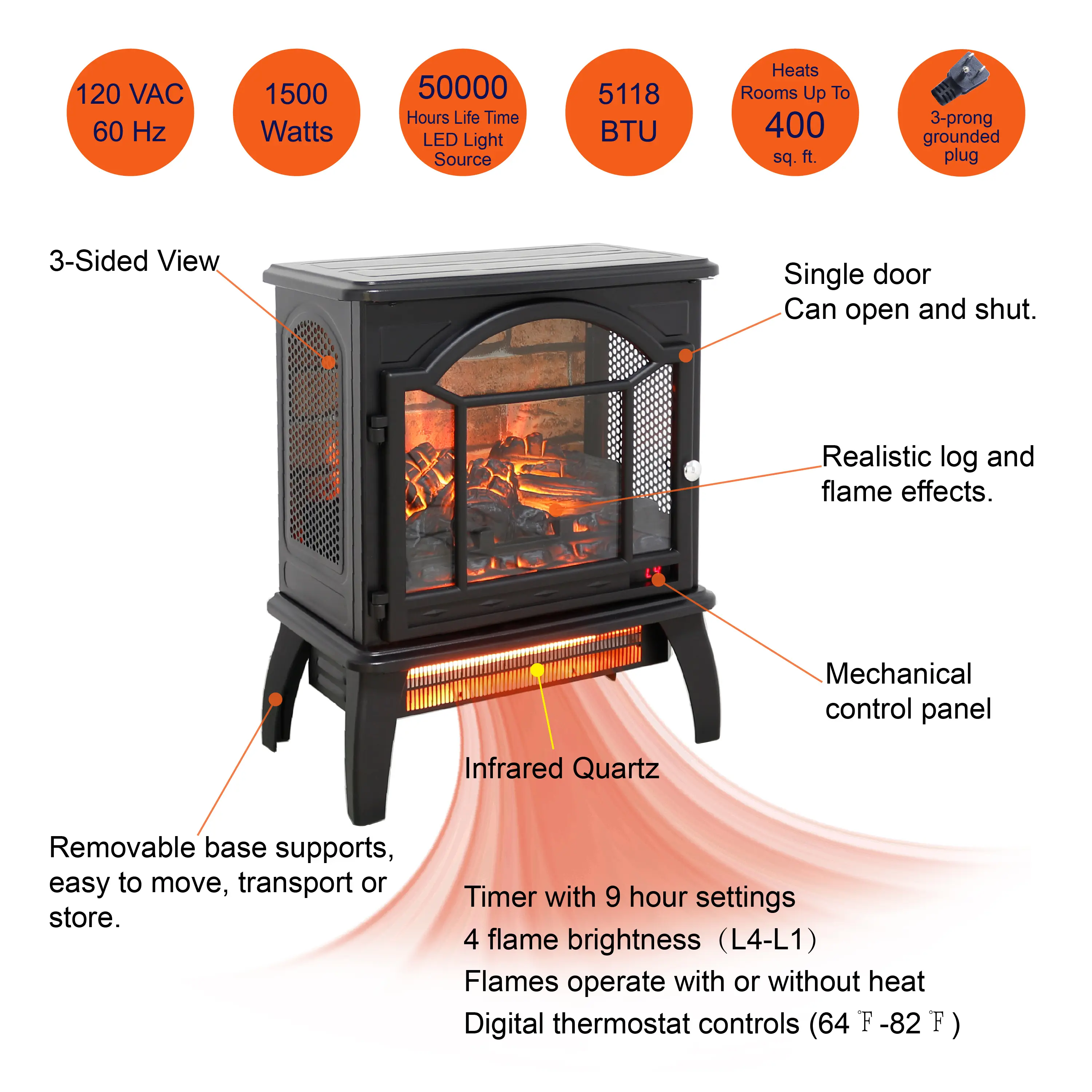 18 inch 3D Infrared Electric Stove with remote control