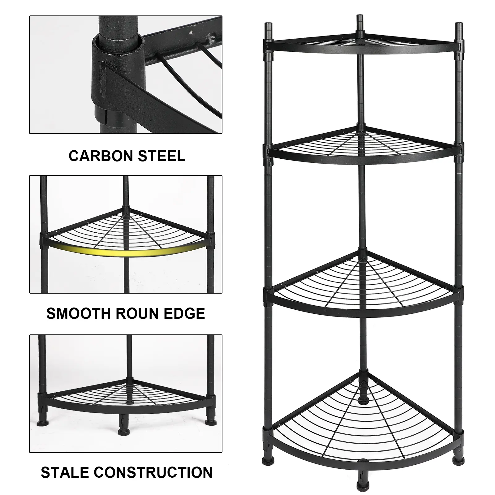 YSSOA 4 Tier Corner Display Rack Multipurpose Metal Shelving Unit, Bookcase Storage Rack Plant Stand for Living Room, Home Offic