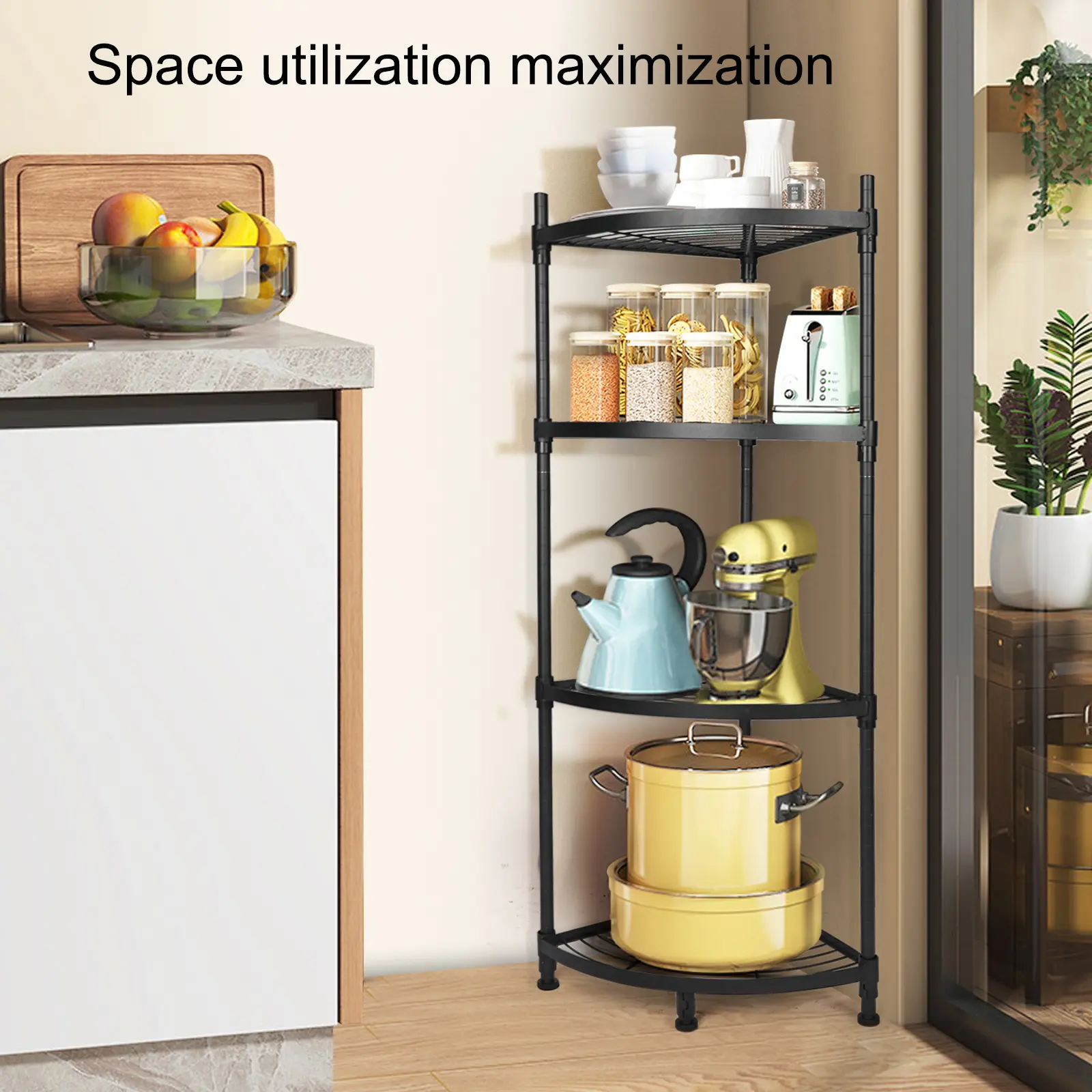 YSSOA 4 Tier Corner Display Rack Multipurpose Metal Shelving Unit, Bookcase Storage Rack Plant Stand for Living Room, Home Offic