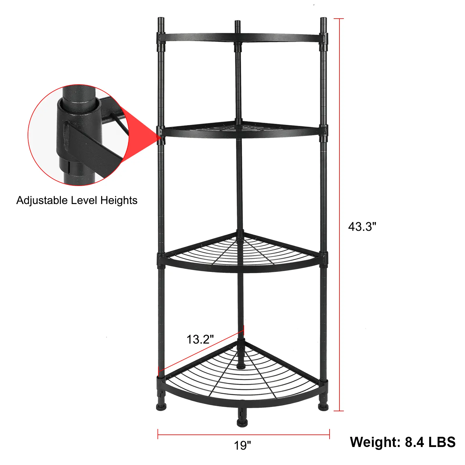 YSSOA 4 Tier Corner Display Rack Multipurpose Metal Shelving Unit, Bookcase Storage Rack Plant Stand for Living Room, Home Offic
