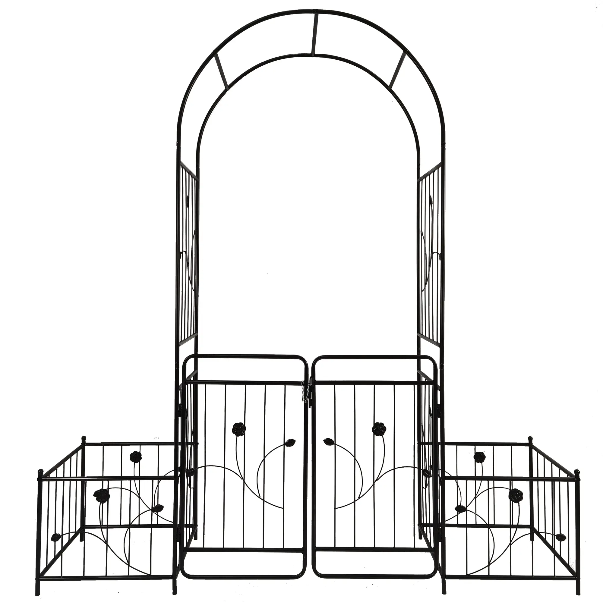 Metal Garden Arch with Gate 6.63ft Wide x 7.2ft High Climbing Plants Support Rose Arch Outdoor Black