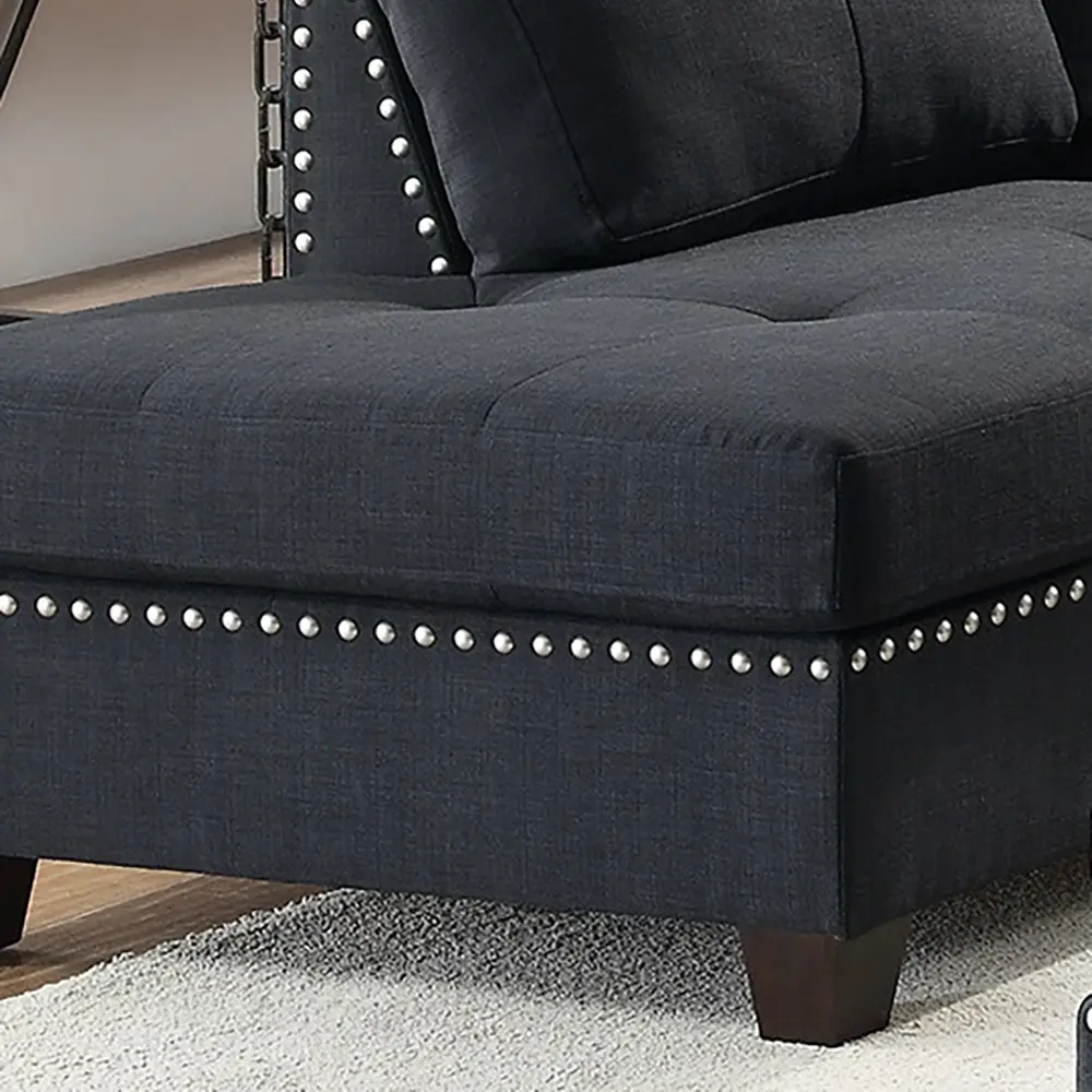 3-pcs Sectional Sofa Black Polyfiber Cushion Sofa Chaise Ottoman Reversible Couch Pillows