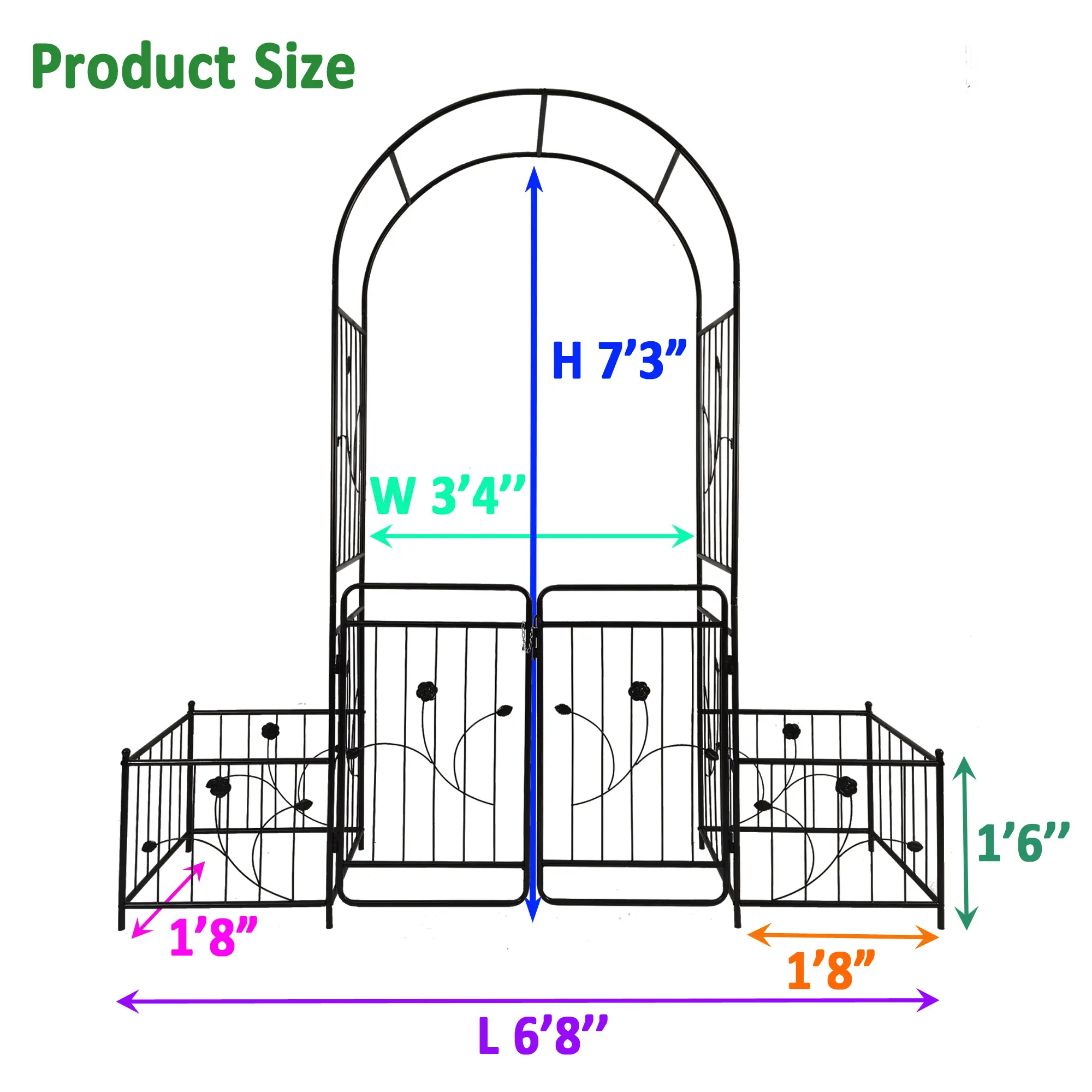 Metal Garden Arch with Gate 6.63ft Wide x 7.2ft High Climbing Plants Support Rose Arch Outdoor Black