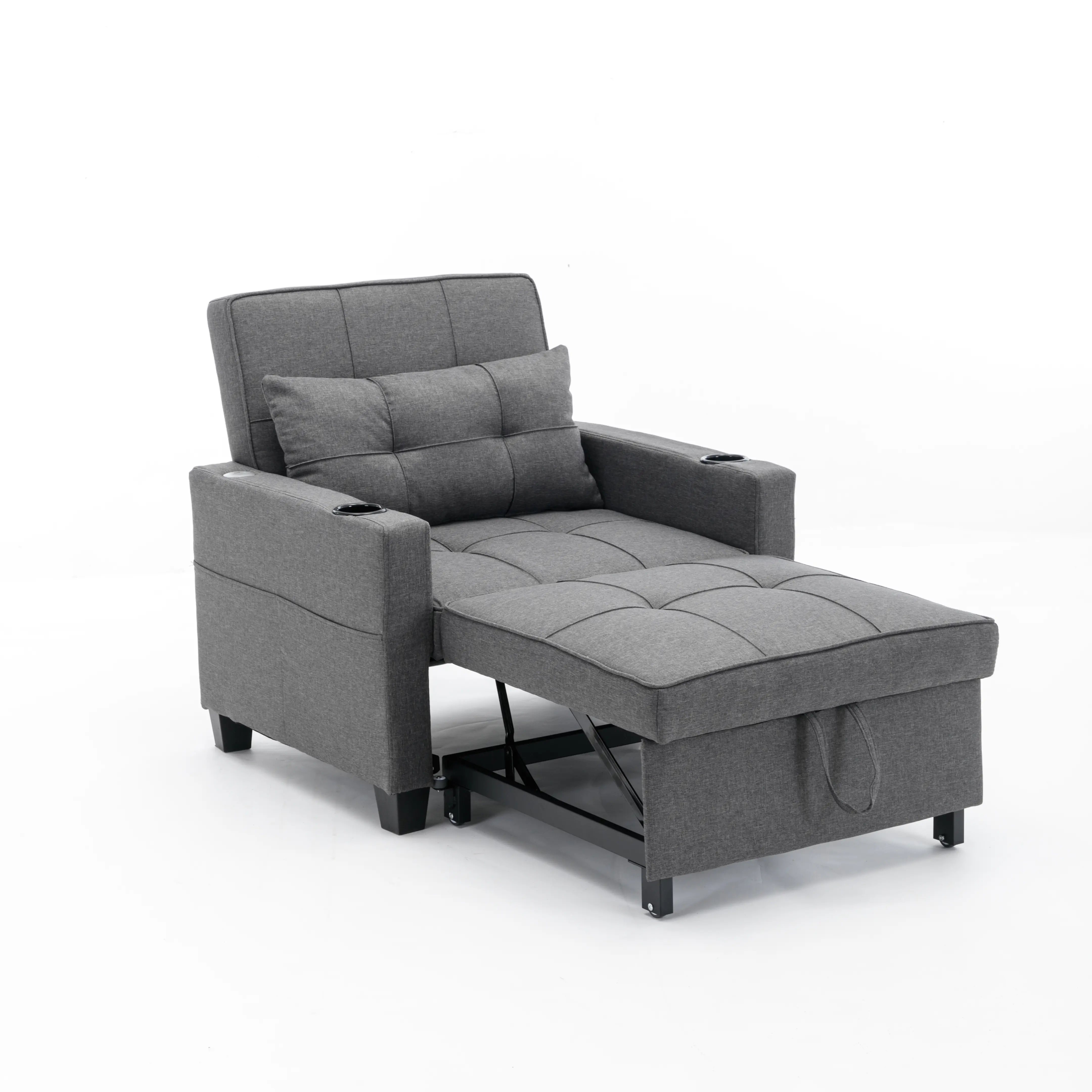 Futon Chair Bed Convertible Chair 3-in-1 Pull Out Sleeper Chair Beds with USB Ports, Armchair Bed Sleeper for ing Room (Dark Gre