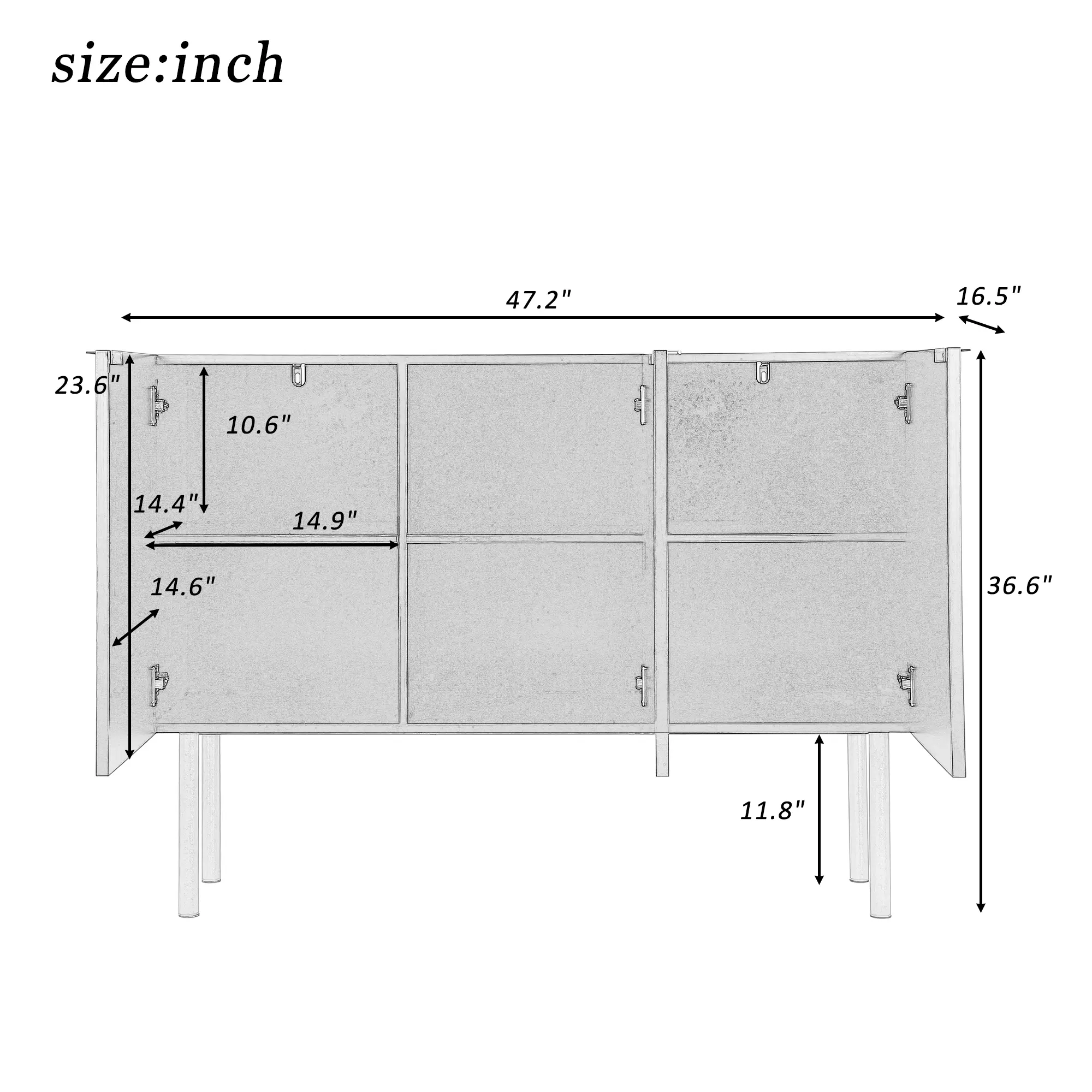 Modern Simple & Luxury Style Sideboard Particle Board & MDF Board Cabinet with Gold Metal Legs & Handles, Adjustable Shelves for