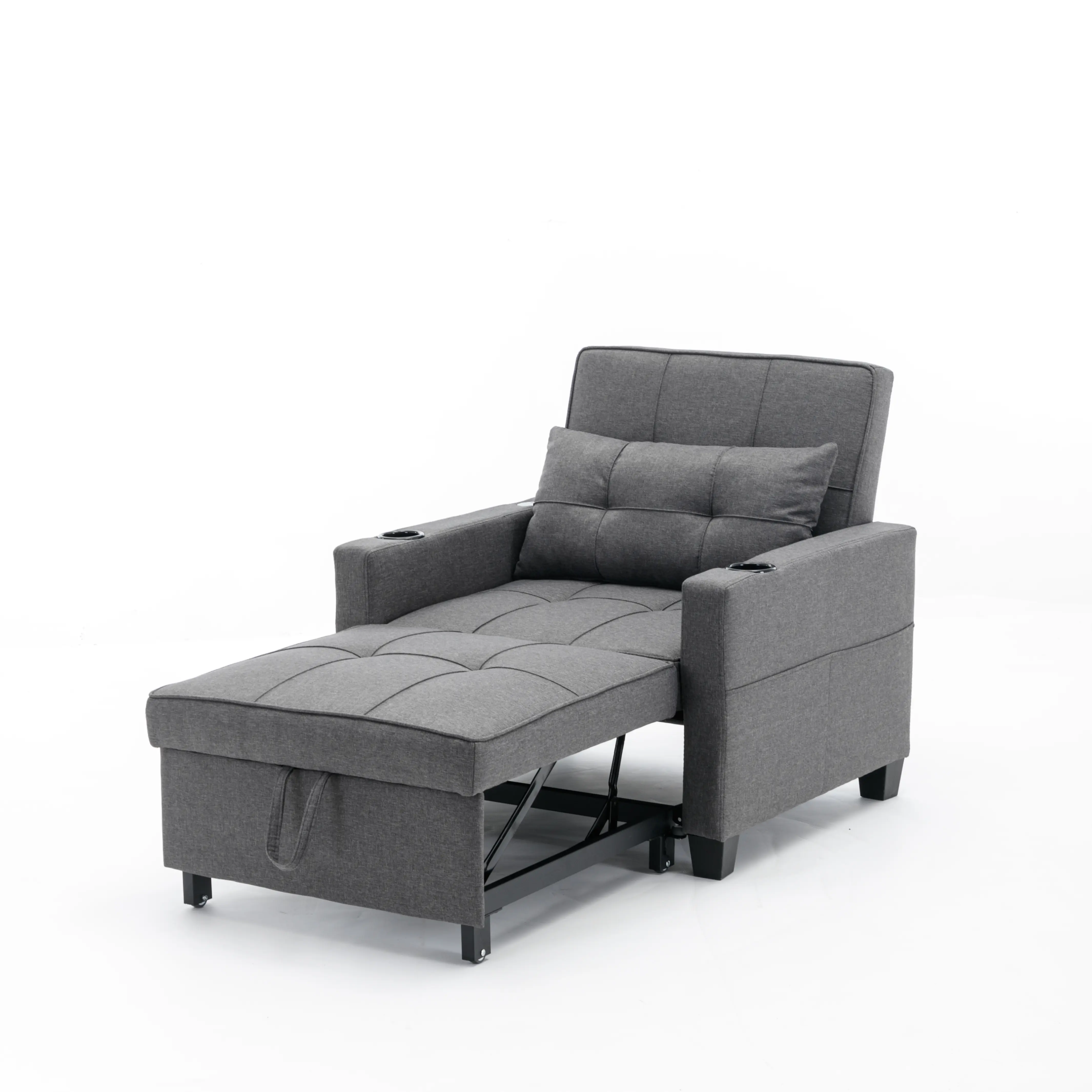 Futon Chair Bed Convertible Chair 3-in-1 Pull Out Sleeper Chair Beds with USB Ports, Armchair Bed Sleeper for ing Room (Dark Gre