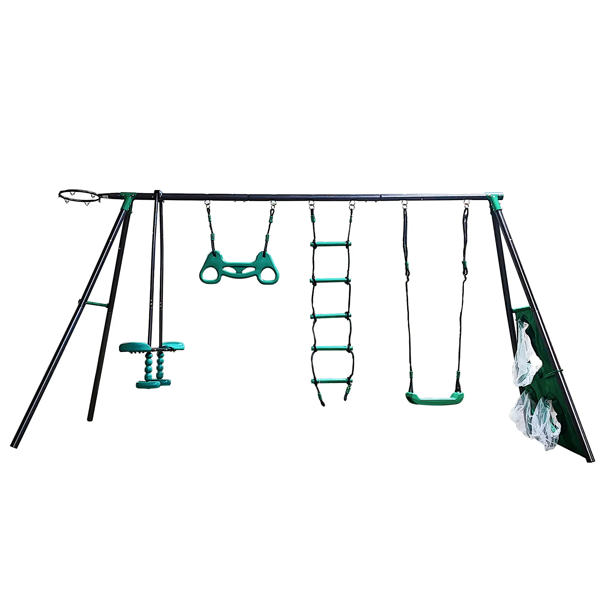 blackish green interesting four function swingset with face to face metal plastic safe swing seat 550lbs for outdoor playground