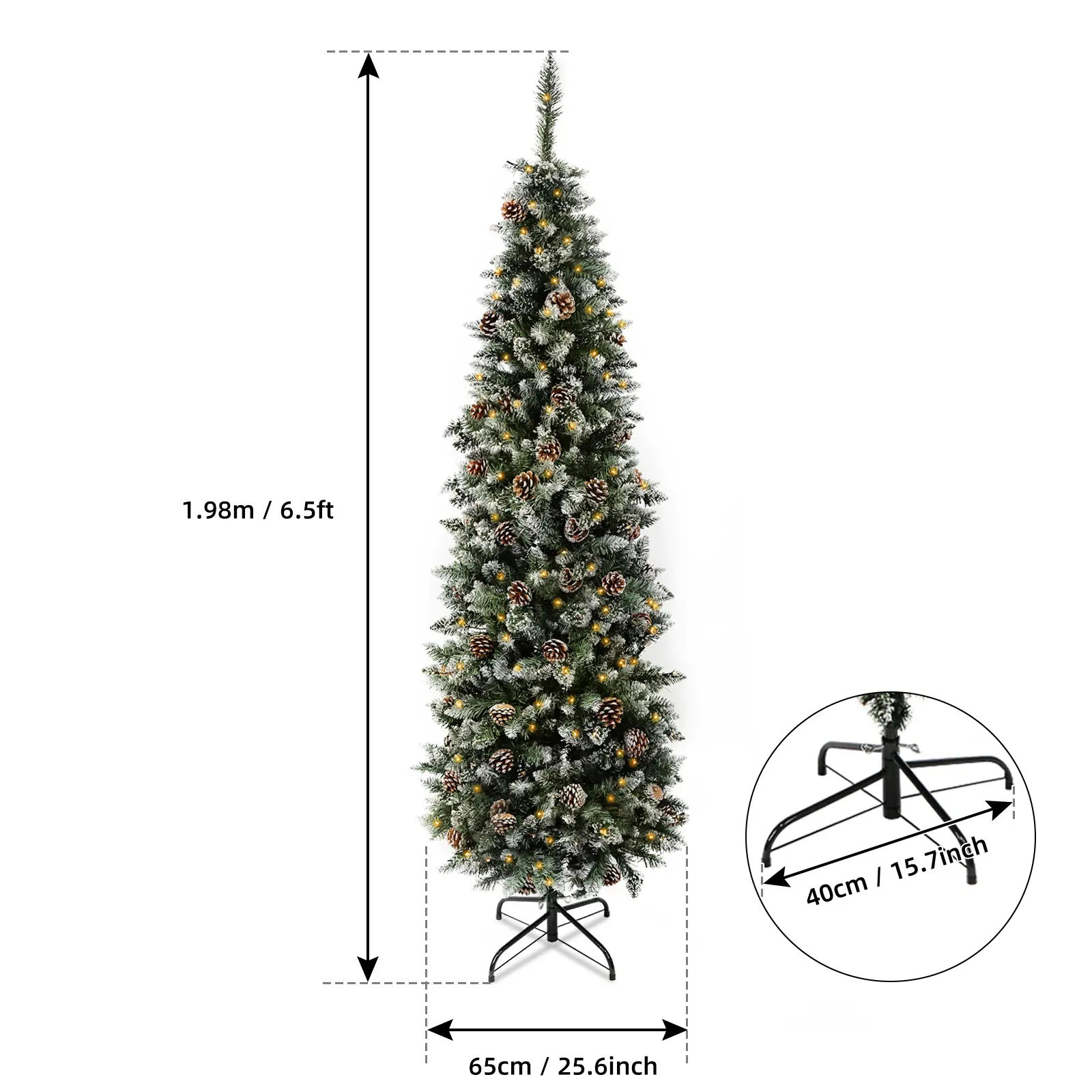6.5/7.5 Ft Pre-Decorated Pencil Christmas Tree Pre-Lit Holiday Tree with Clear Lights Collapsible for Easy Storage Pinecones 699