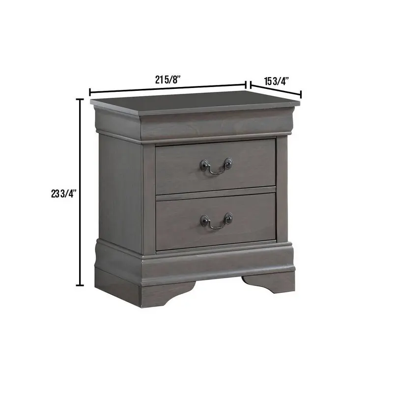 68.581pc Nightstand Gray Louis Philippe Solid wood English Dovetail Construction Antique Nickle Hanging Pulls