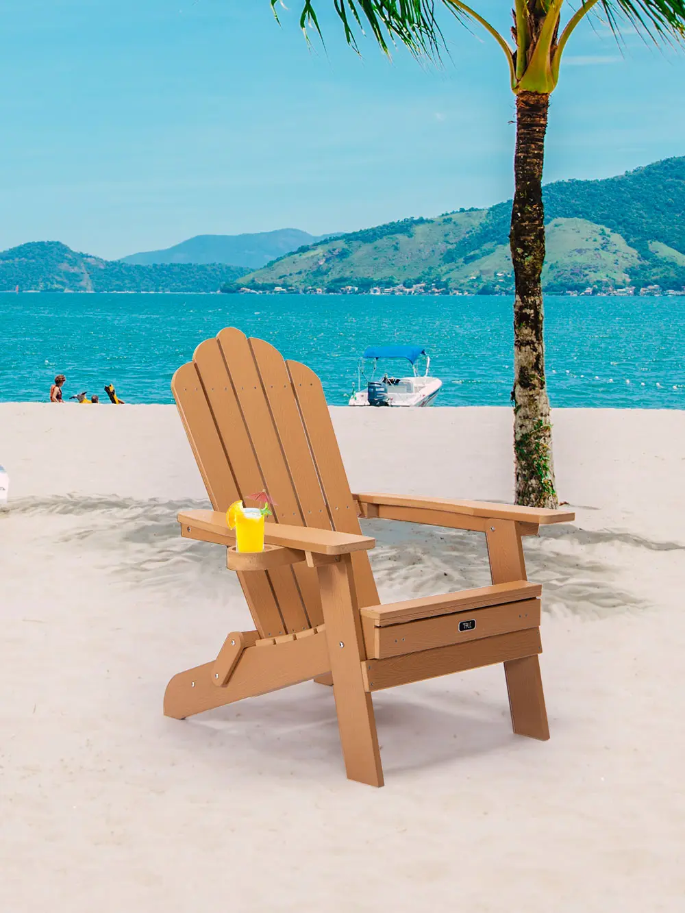 Folding Adirondack Chair with Pullout Ottoman with Cup Holder, Oversized, Poly Lumber,  for Patio Deck Garden, Backyard Furnitur