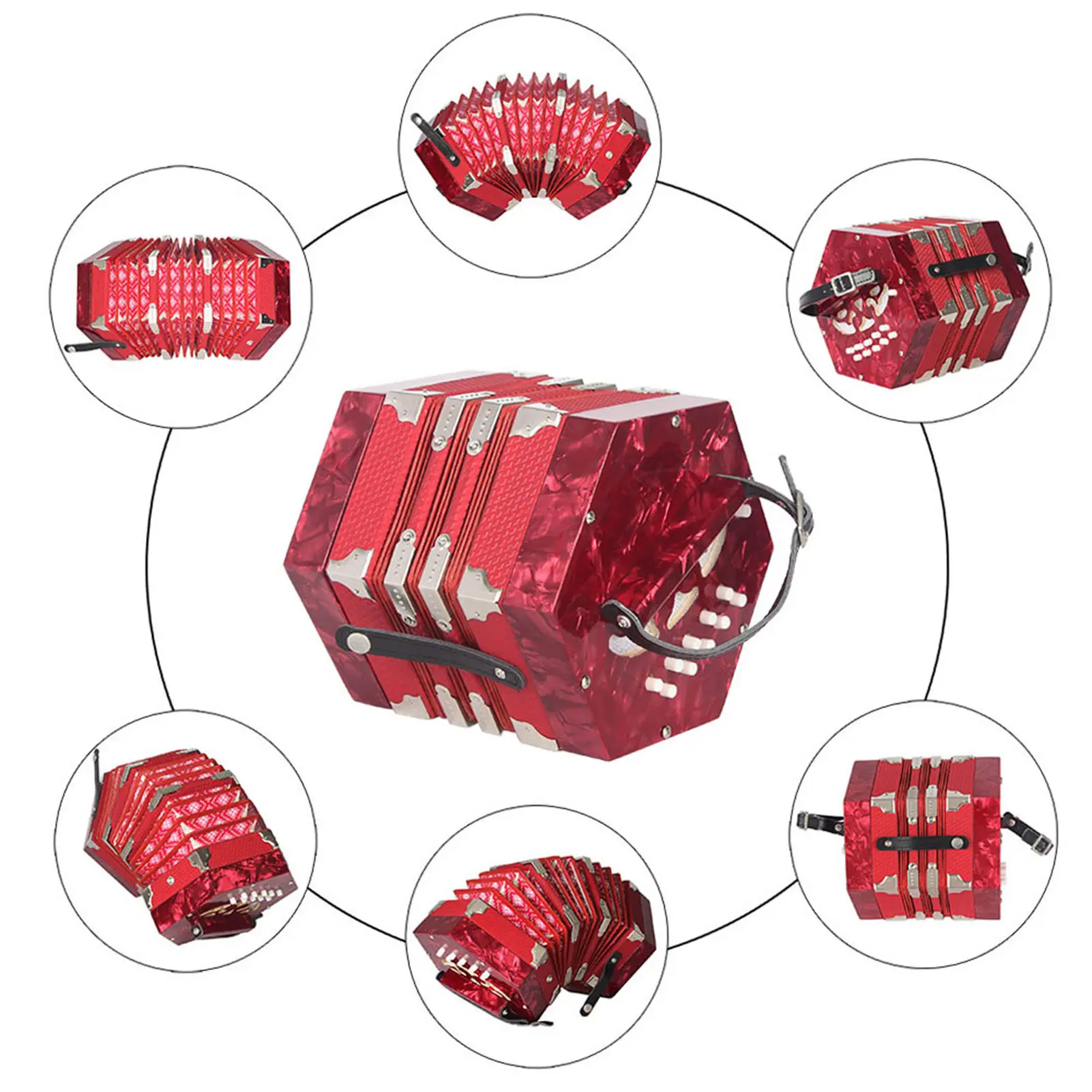 Concertina Accordion 20-Button 40-Reed Anglo Style with Carrying Bag Anglo-style concertina