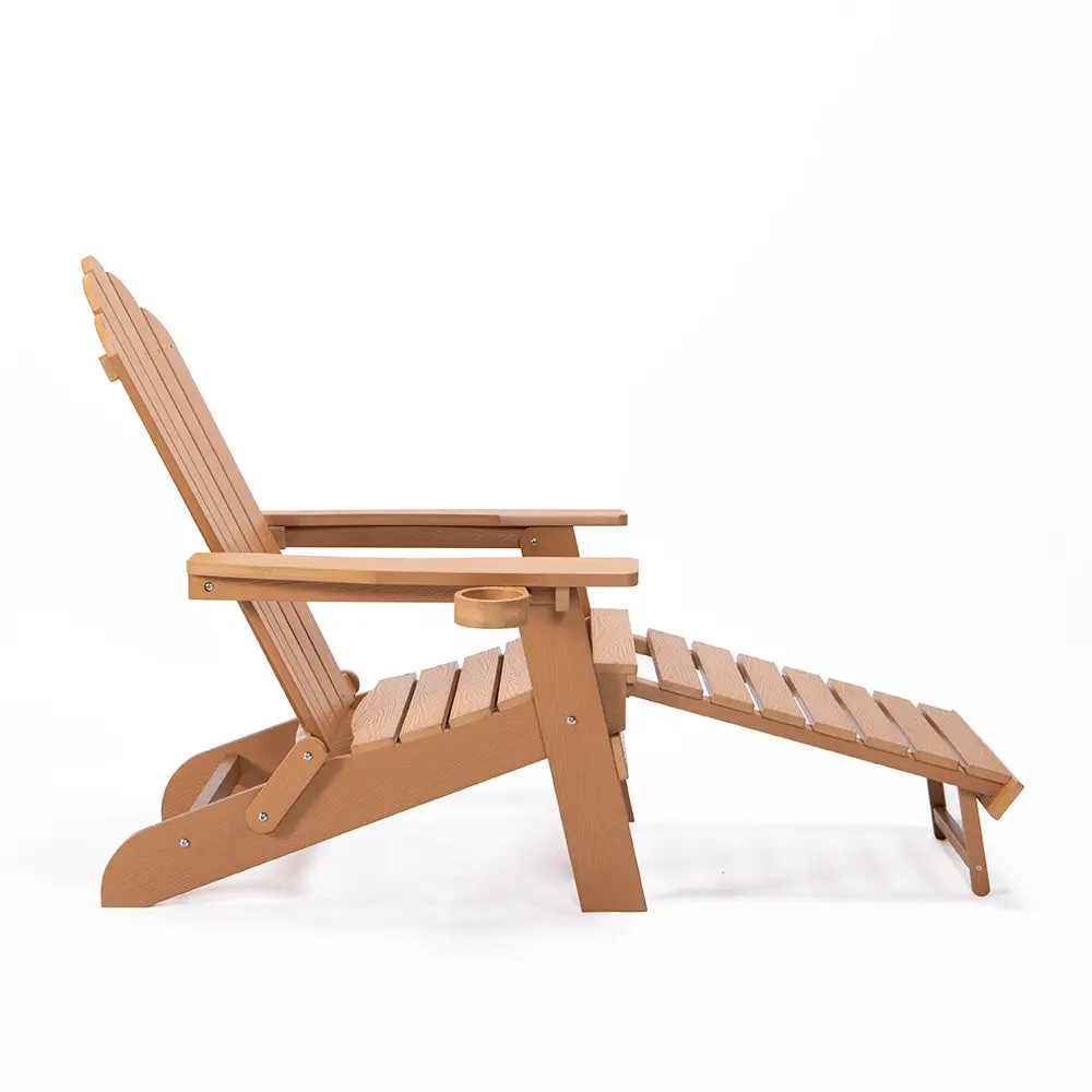 Folding Adirondack Chair with Pullout Ottoman with Cup Holder, Oversized, Poly Lumber,  for Patio Deck Garden, Backyard Furnitur
