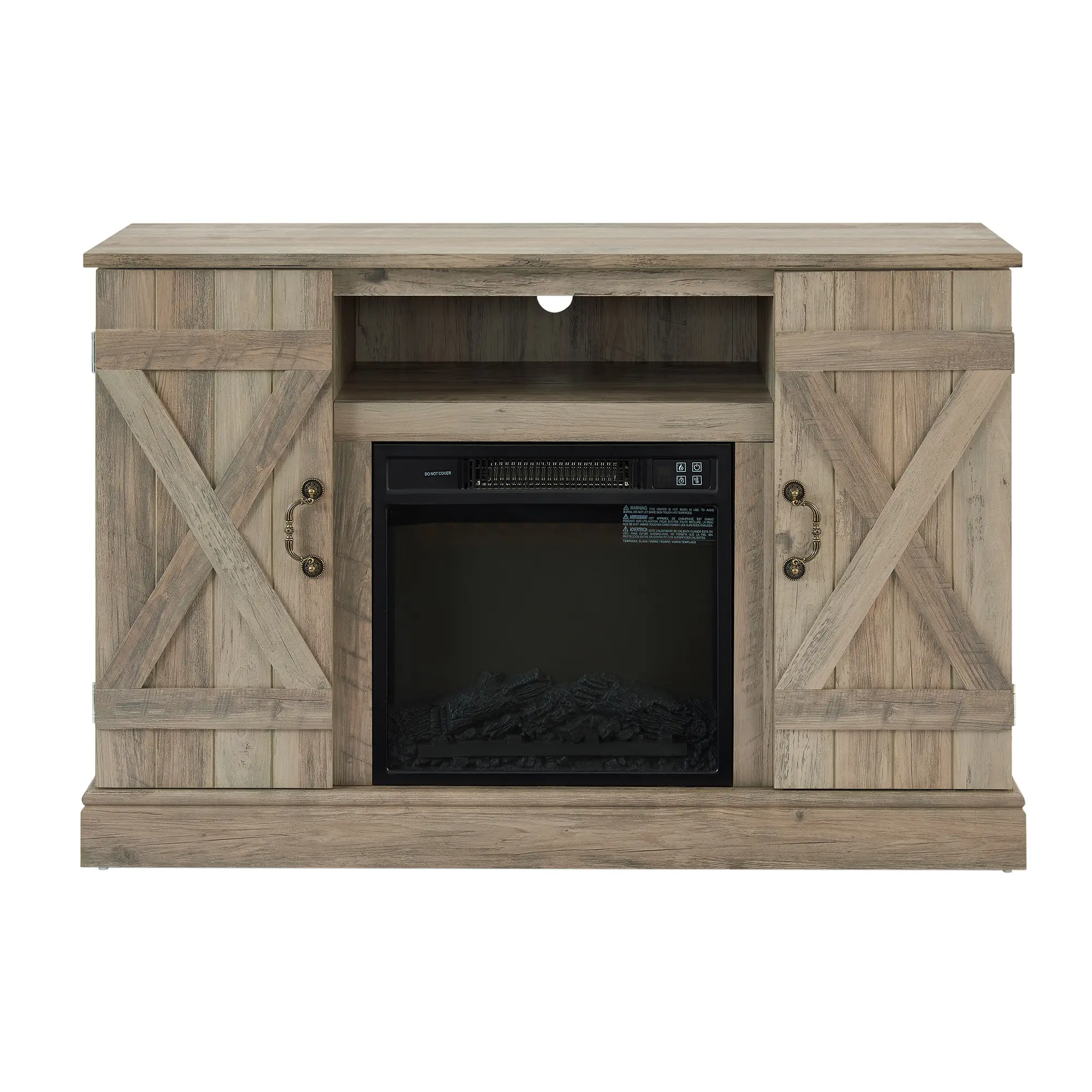 Farmhouse Classic Media TV Stand Antique Entertainment Console with 18" Electric Fireplace Insert for TV up to 50" with Open and