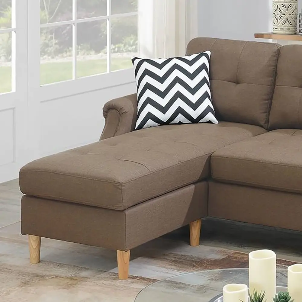 Living Room Corner Sectional Light Coffee Polyfiber Chaise sofa Reversible Sectional