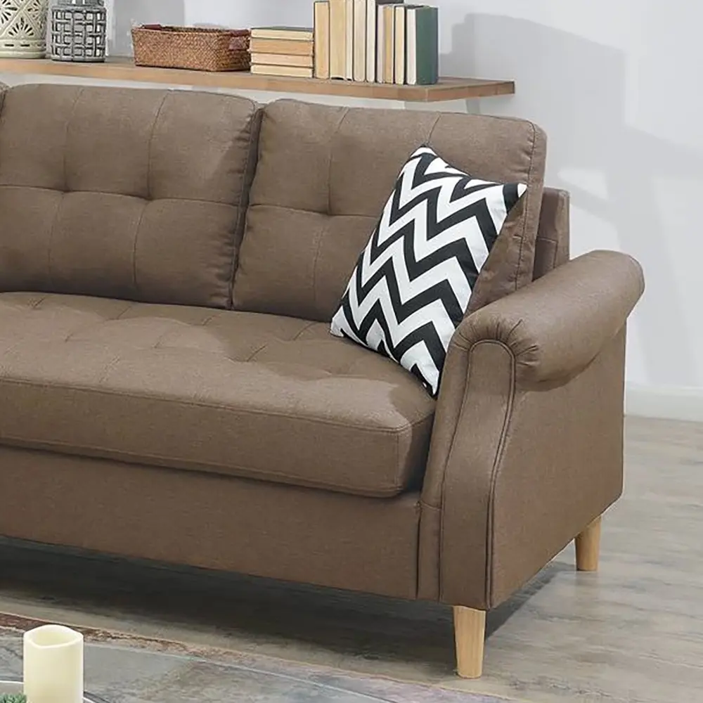 Living Room Corner Sectional Light Coffee Polyfiber Chaise sofa Reversible Sectional