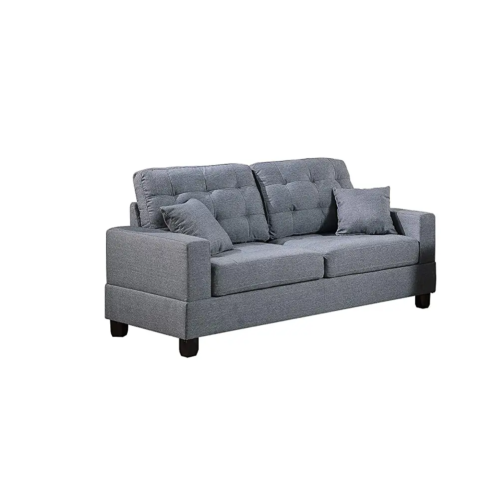 Living Room Furniture 2pc Sofa Set Grey Polyfiber Tufted Sofa Loveseat w Pillows Cushion Couch
