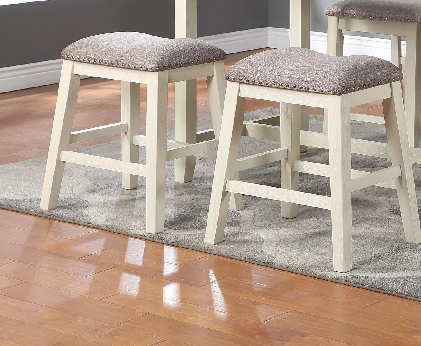 Modern Contemporary 5pc Counter Height High Dining Table w Storage Shelves High Chairs And Stools Wooden Kitchen Breakfast Table