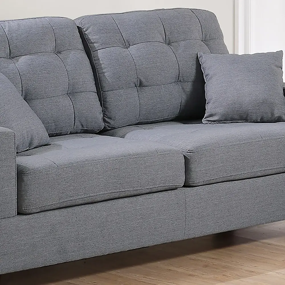 Living Room Furniture 2pc Sofa Set Grey Polyfiber Tufted Sofa Loveseat w Pillows Cushion Couch