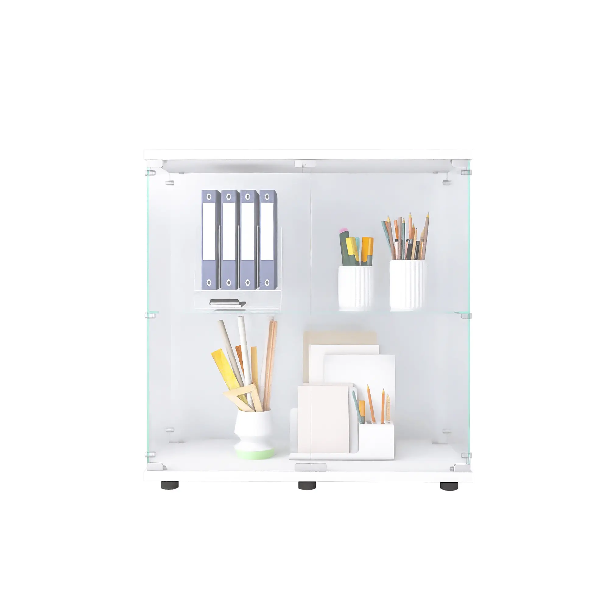 Two-door Glass Display Cabinet 2 Shelves with Door, Floor Standing Curio Bookshelf for Living Room Bedroom Office, 33.35"*31.69"