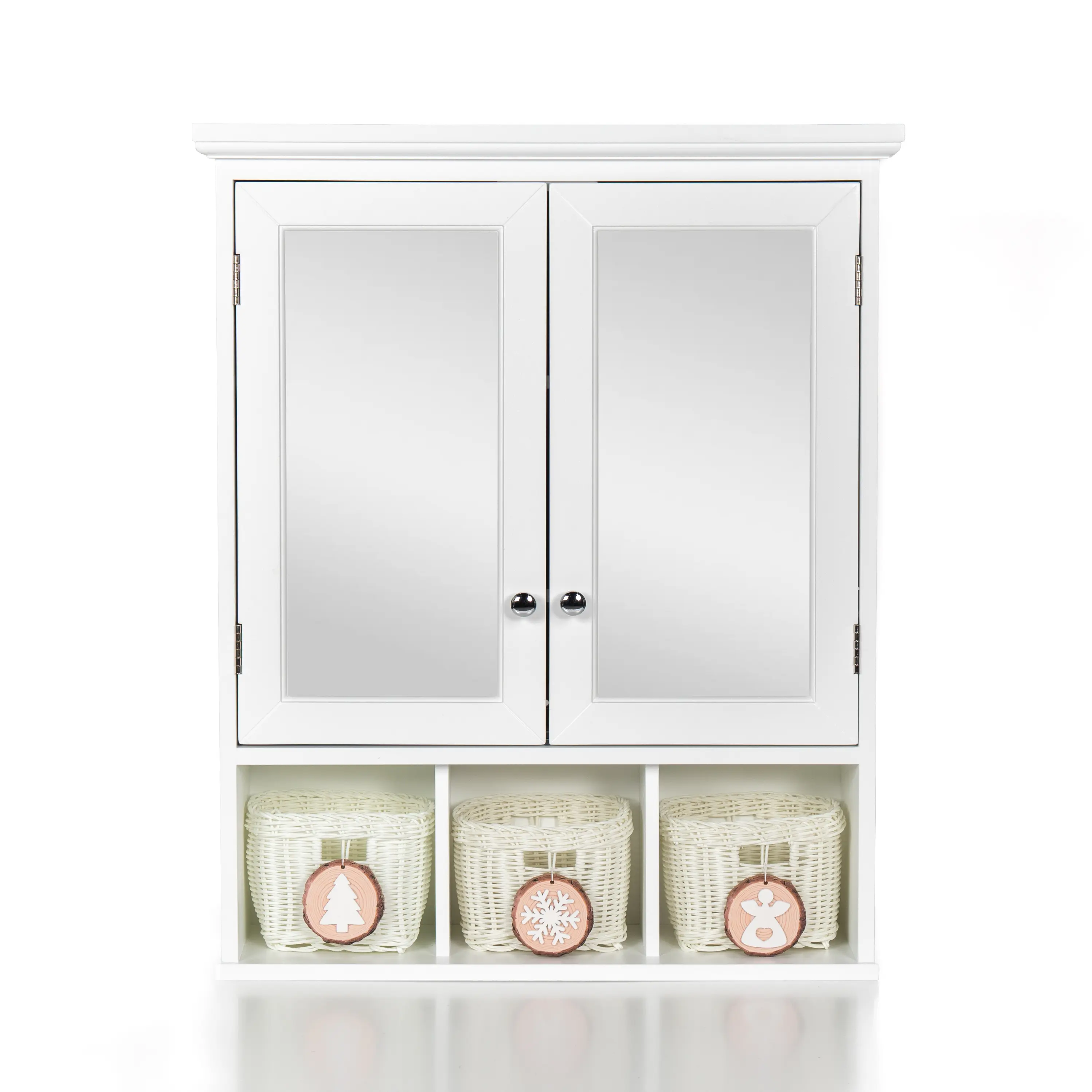 Bathroom Storage Cabinet, Medicine Cabinets for Bathroom with Mirror, 2 Doors 4 Adjustable Shelf + 3 Christmas Style Storage Bas