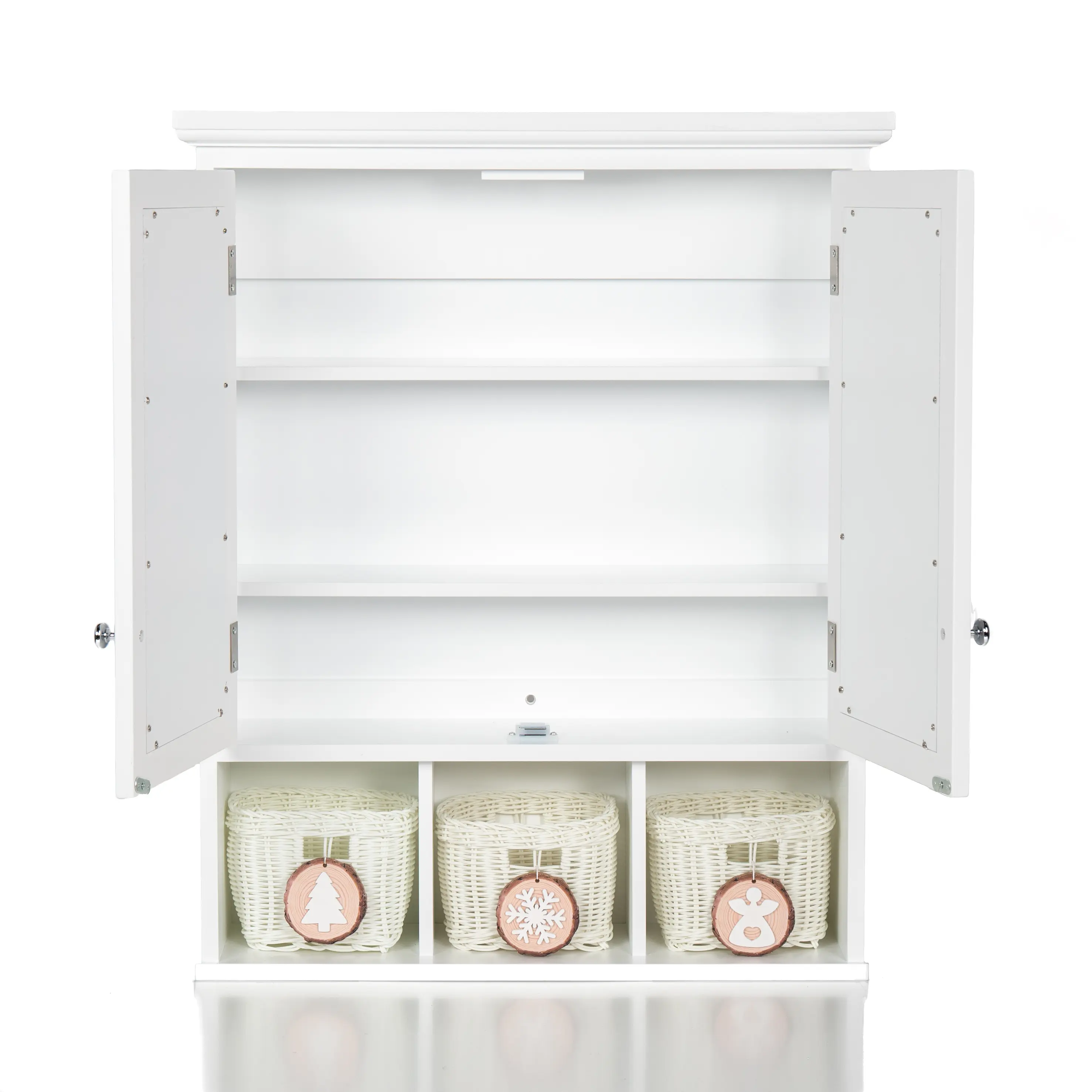 Bathroom Storage Cabinet, Medicine Cabinets for Bathroom with Mirror, 2 Doors 4 Adjustable Shelf + 3 Christmas Style Storage Bas