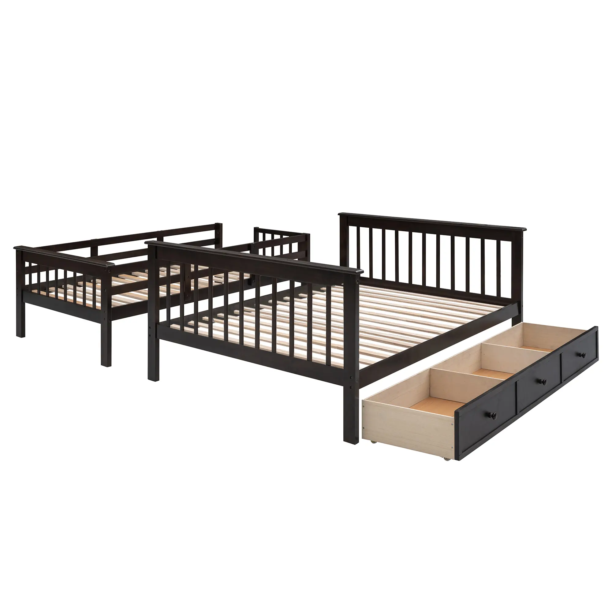 Stairway Twin-Over-Full Bunk Bed with Drawer, Storage and Guard Rail for Bedroom, Dorm, for Adults, Espresso color