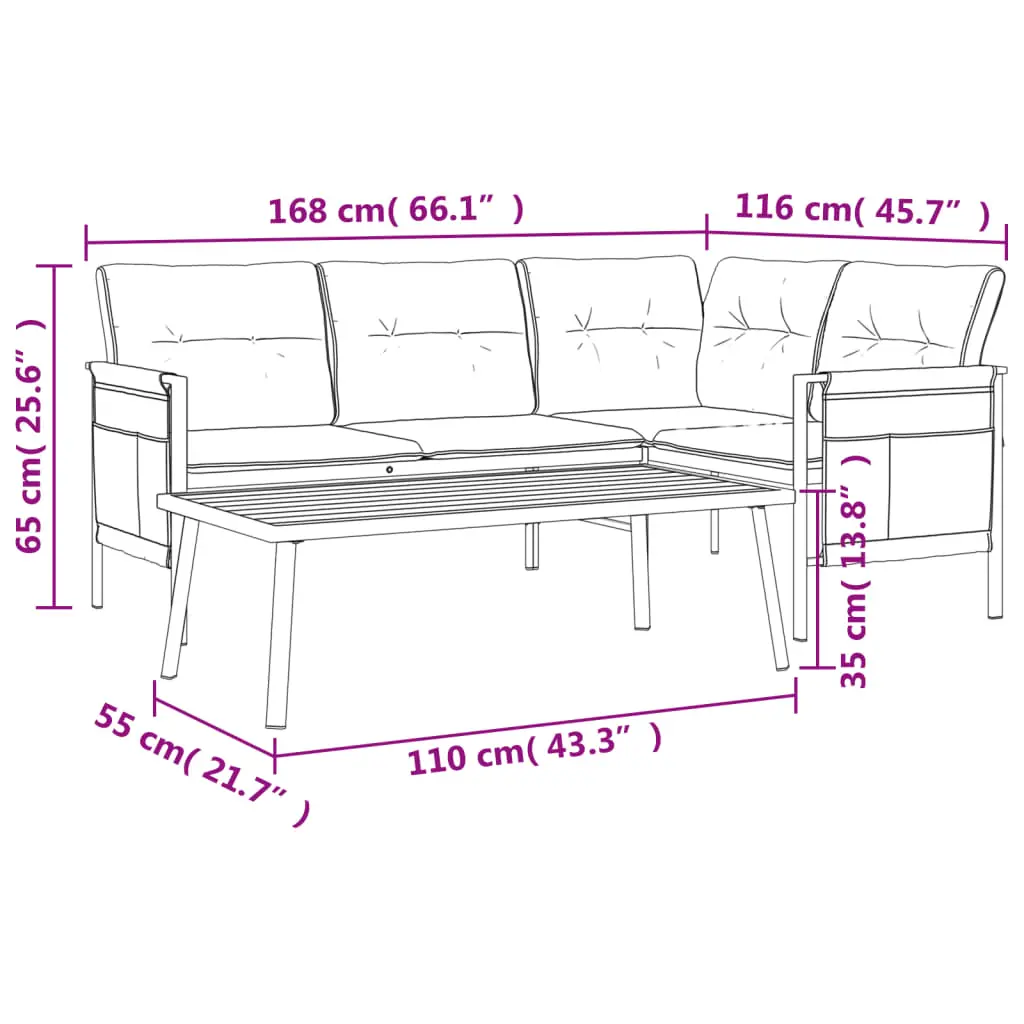 2 Pcs Patio Lounge Set Sofa Side Table Outdoor Furniture Patio Corner Sofa Set Coffee Table Patio Garden with Side Storage Bags