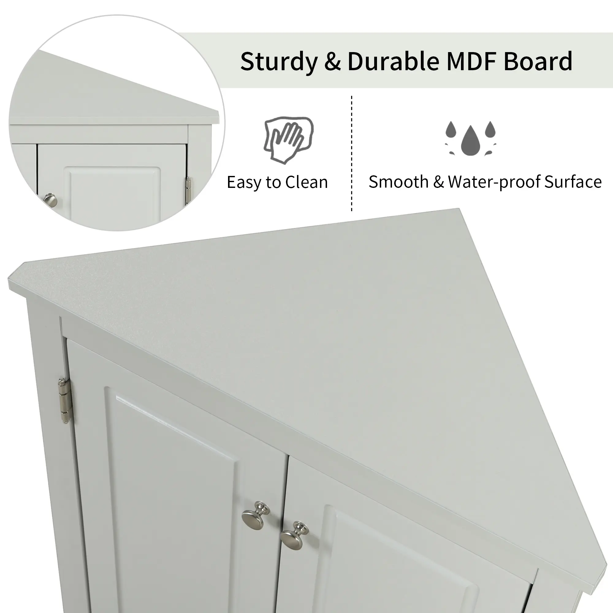 Grey color  Triangle Bathroom Storage Cabinet with Adjustable Shelves, Freestanding Floor Cabinet for Home Kitchen