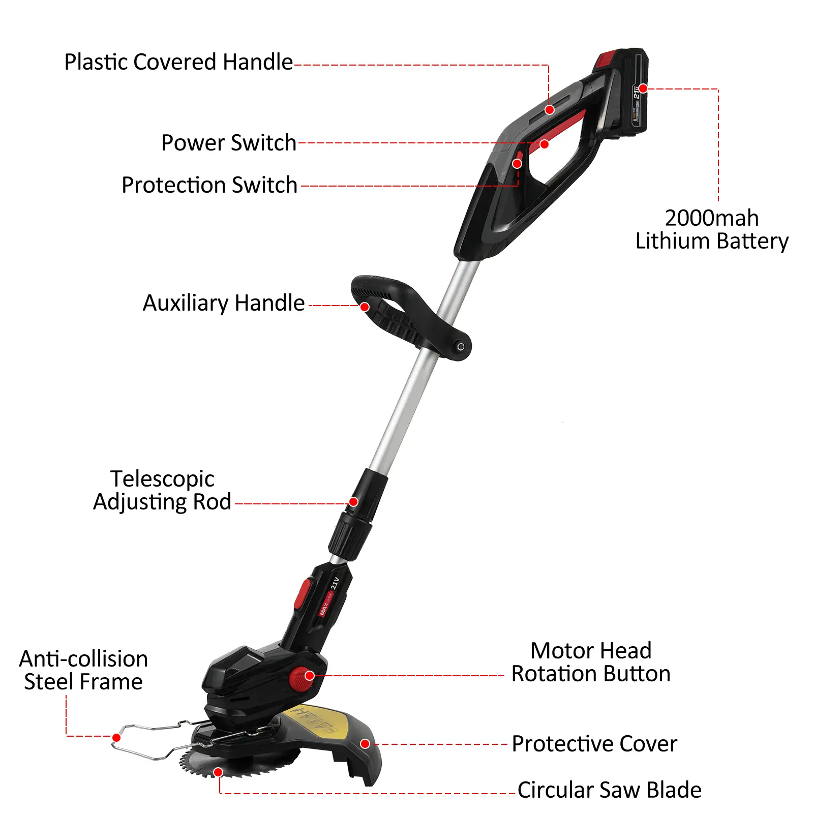 Electric Weed Eater Cordless Lawn Trimmer Weed Wacker Battery Powered Trimmer Lawn Edger with Adjustable Length and 3 Types Blad