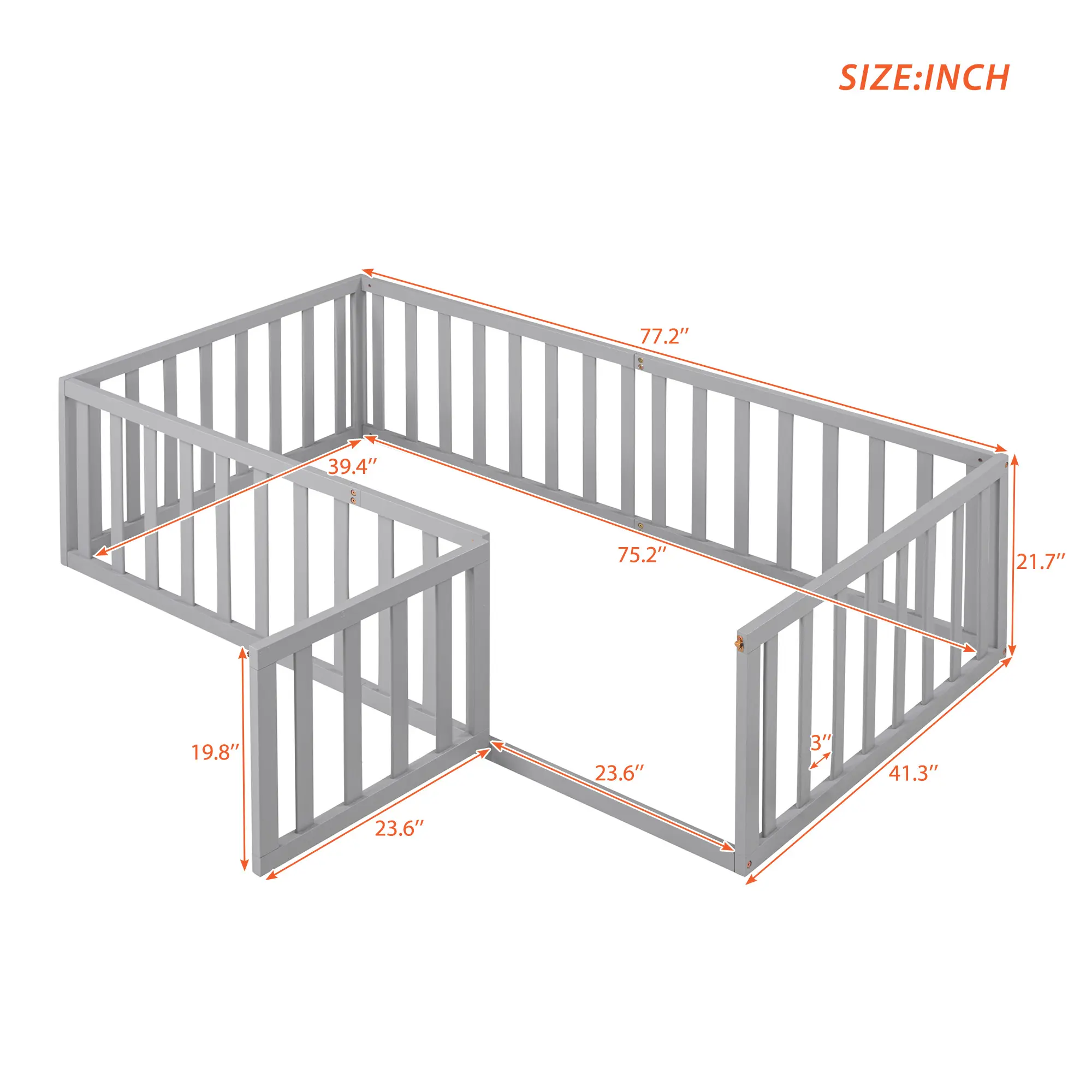 Twin Size Wood Daybed Frame with Fence, Gray（OLD SKU :WF289661AAE）