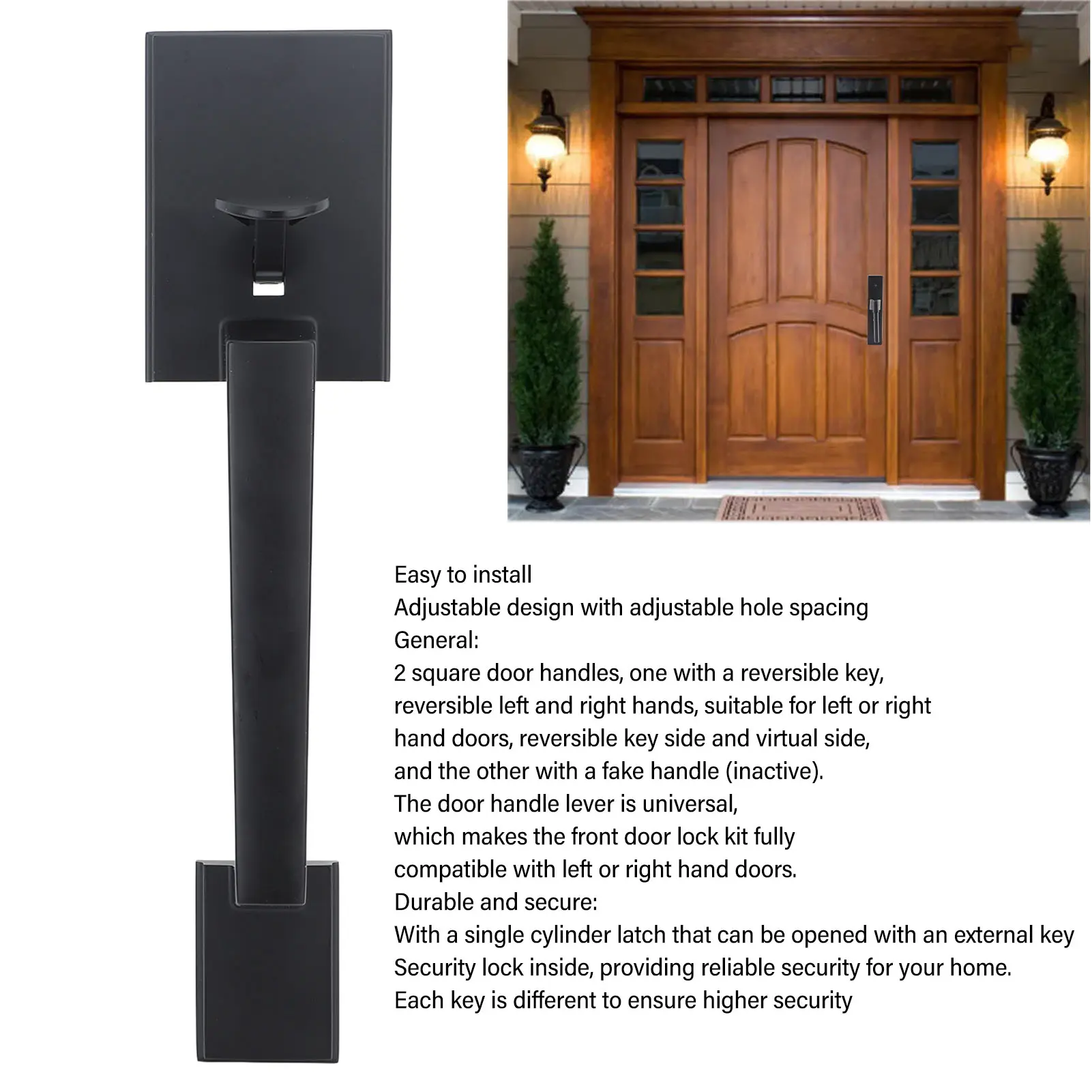 Door Handle Set Handle Set Double Door Handle Set Hole Spacing Adjustable Heavy Duty Modern  Double Front Door Handle Set