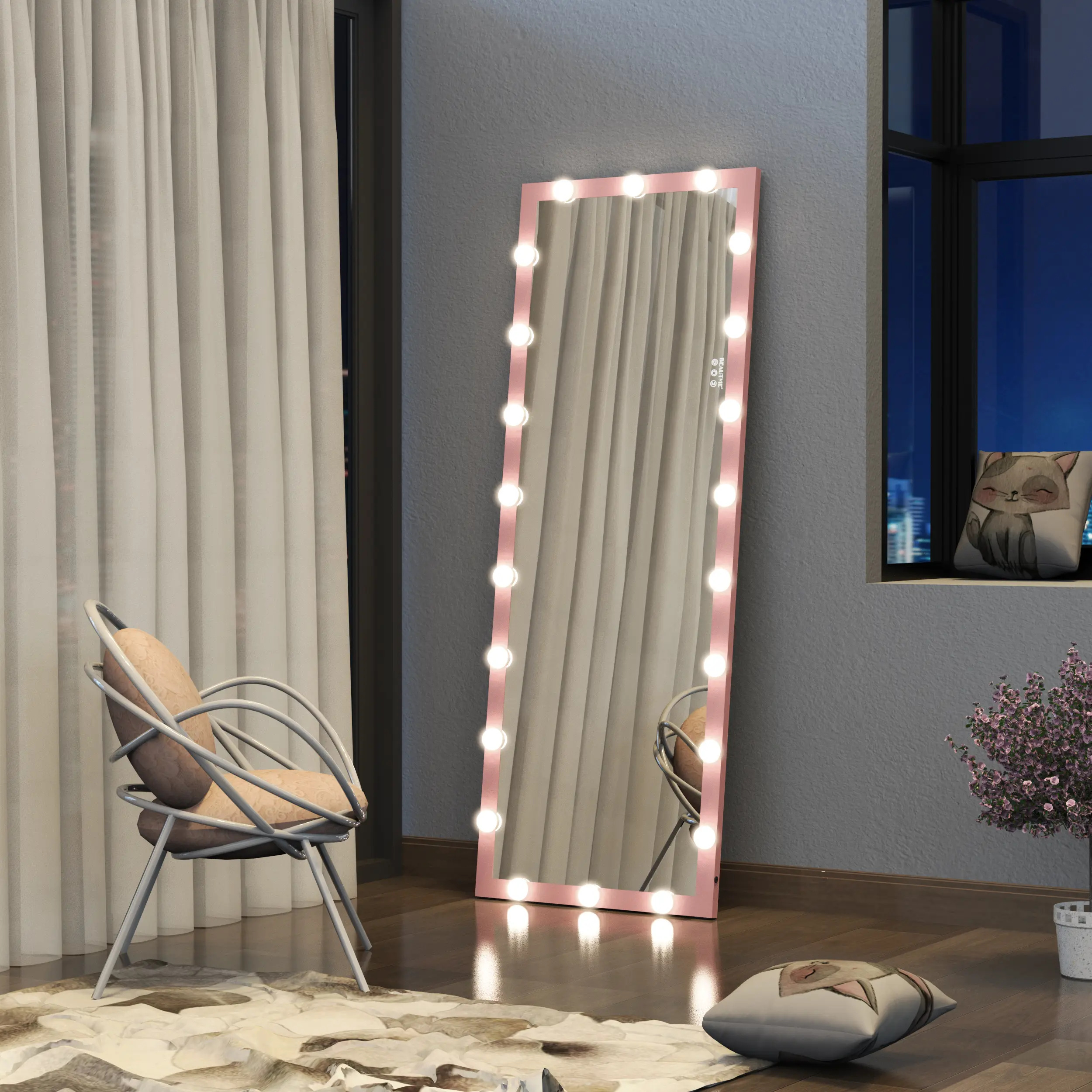 Hollywood Full Length Mirror with Lights Full Body Vanity Mirror with 3 Color Modes Wall Lighted  Standing Floor Mirror for Dres