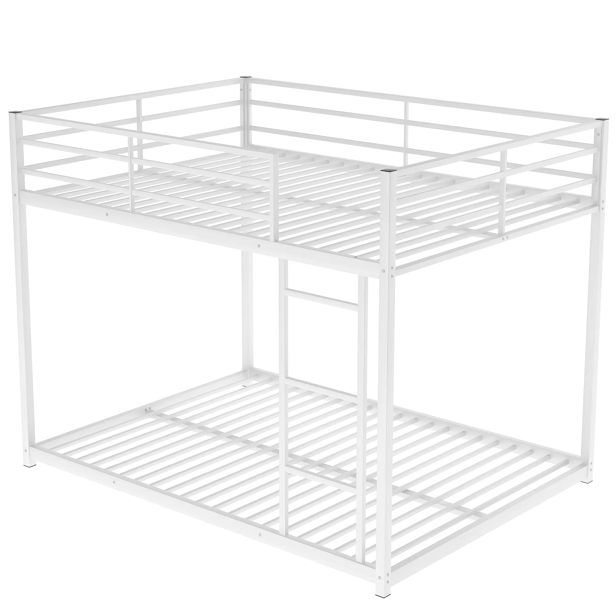 Full over Full Metal Bunk Bed, Low Bunk Bed with Ladder, White（Old SKU:MF197034AAK）（Expected Arrival Time 12.20）