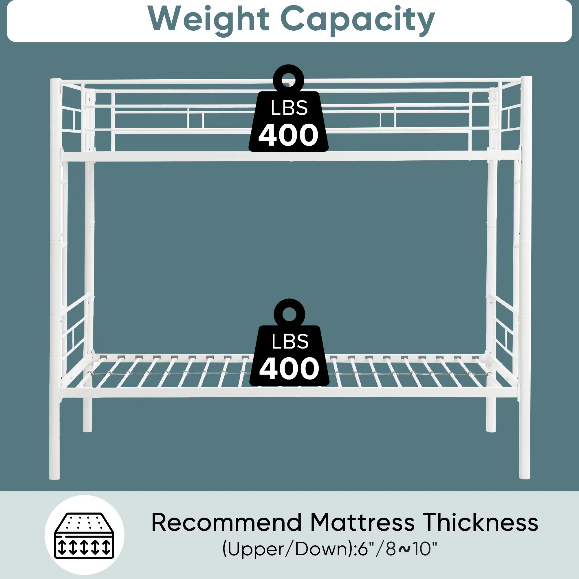 Twin Over Twin Metal Bunk Bed,Metal Structure Bedframe with Safety Guardrails and 2 ladders,Convertible Bunkbeds,No Spring Box R