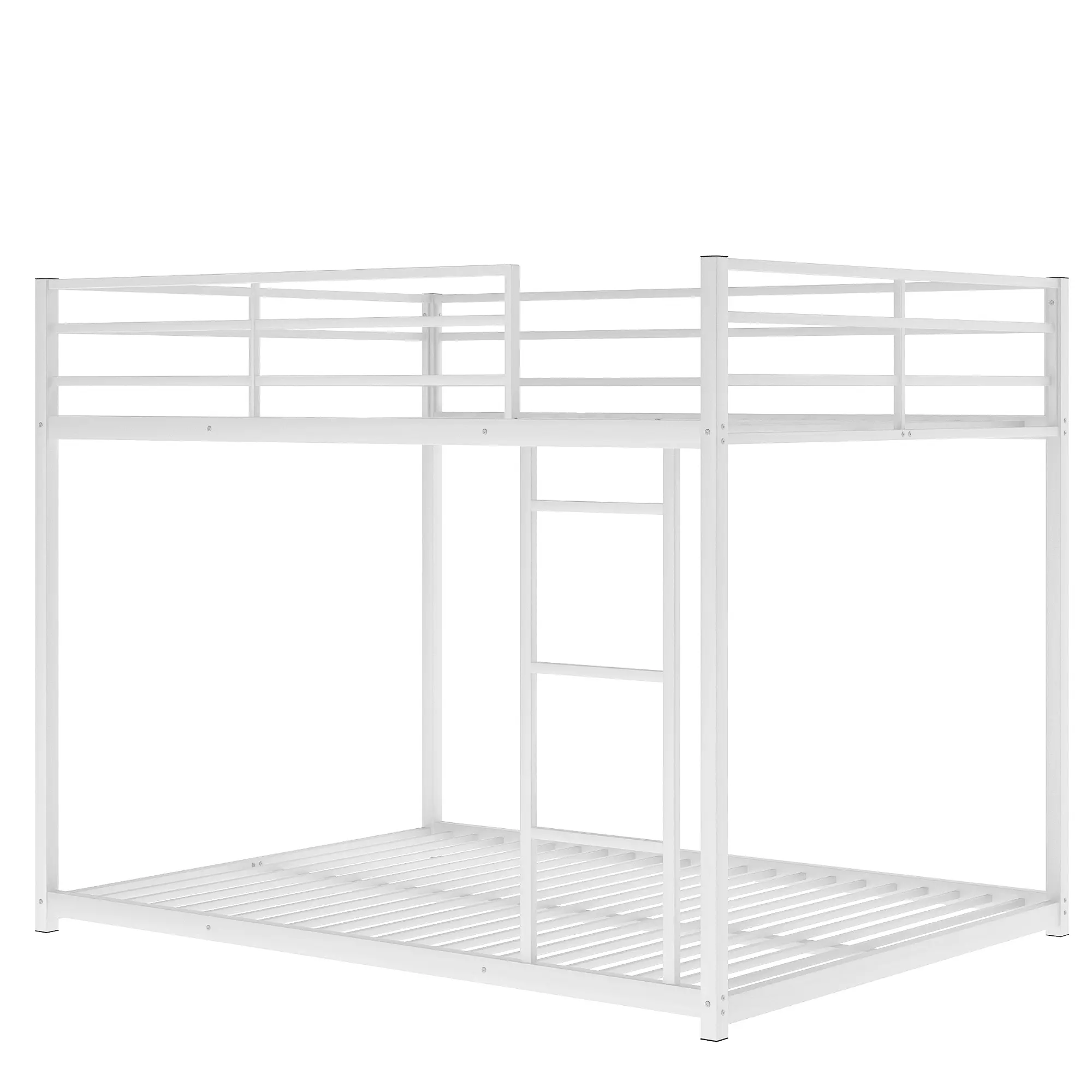 Full over Full Metal Bunk Bed, Low Bunk Bed with Ladder, White（Old SKU:MF197034AAK）（Expected Arrival Time 12.20）