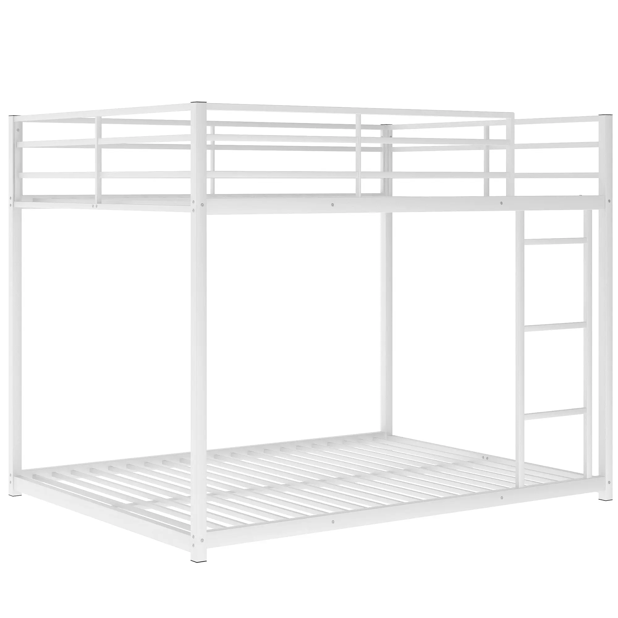 Full over Full Metal Bunk Bed, Low Bunk Bed with Ladder, White（Old SKU:MF197034AAK）（Expected Arrival Time 12.20）