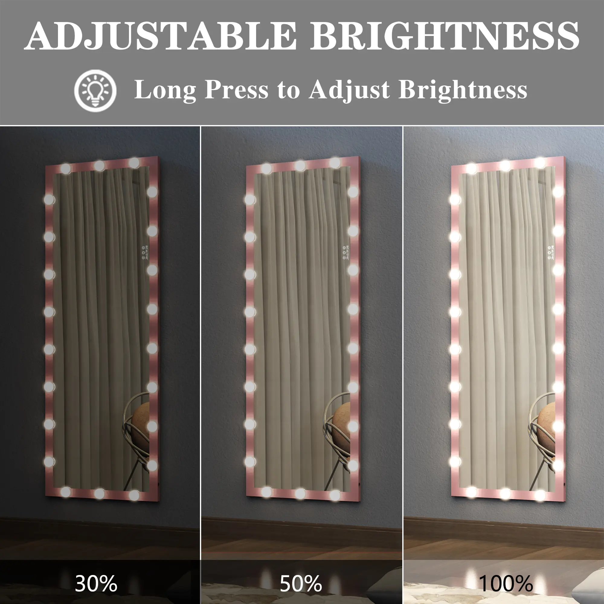 Hollywood Full Length Mirror with Lights Full Body Vanity Mirror with 3 Color Modes Wall Lighted  Standing Floor Mirror for Dres